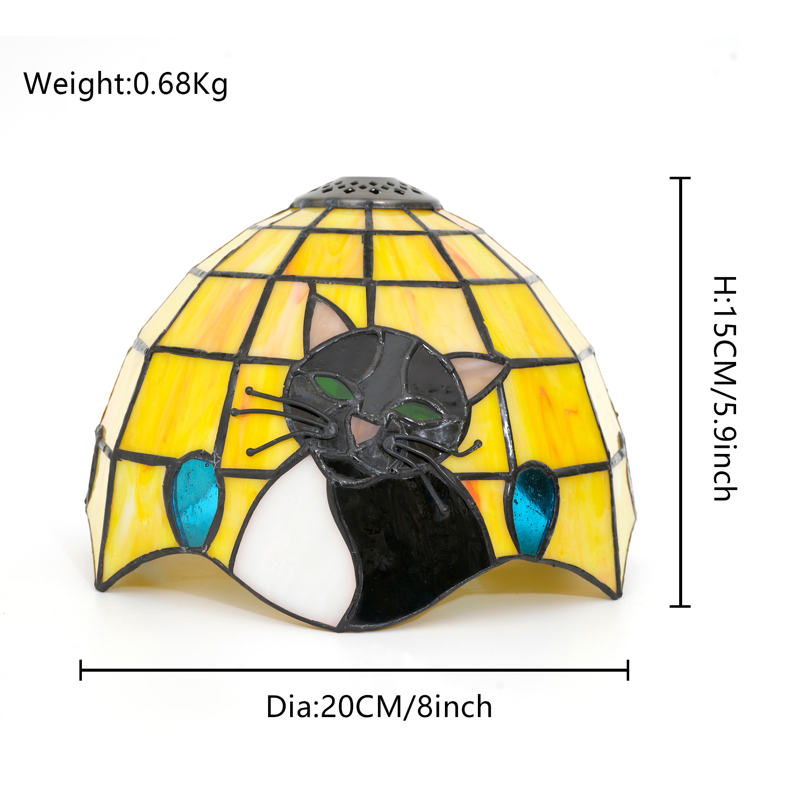 Blivuself Tiffany Stained Glass Lampshade, 8-Inch Warm Black Kitten Pattern, Handcrafted, Small Hole Replacement Design, Suitable For Home Decoration Art Such As Table Lamps And Chandeliers（Yellow，DZ08034X）