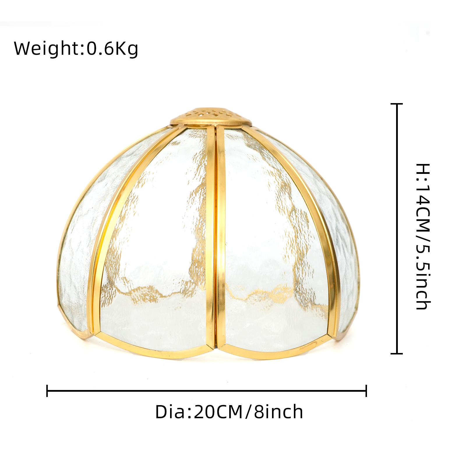 Blivuself Tiffany Stained Glass Lampshade, 8-Inch White Transparent Water-Patterned Handcrafted Item, Small Hole Replacement Design, Suitable For Home Decoration Art Such As Table Lamps And Chandeliers（DZ08037X）