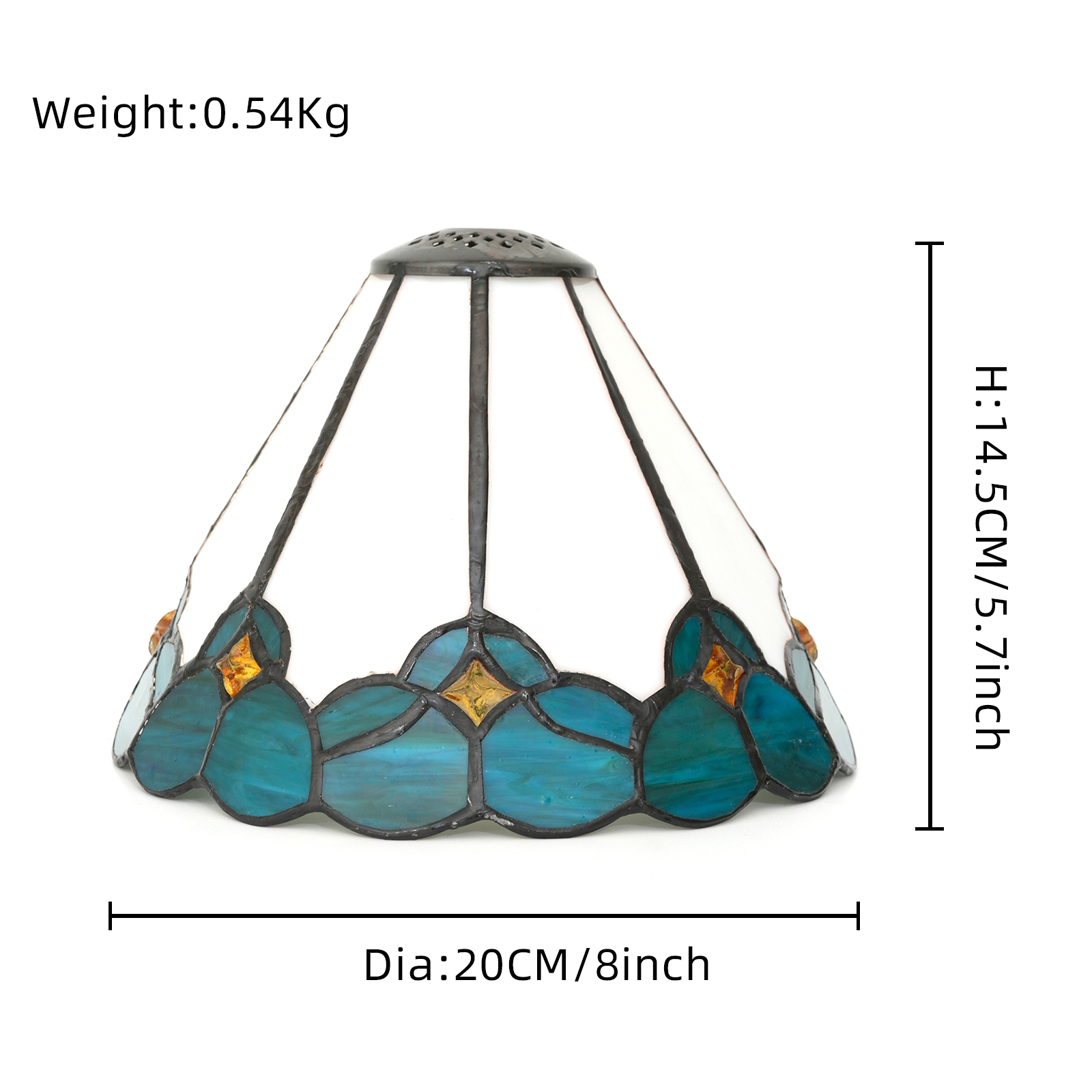 Blivuself Tiffany Stained Glass Replacement Lampshade,8-Inch White Retro And Simple Style, Handcrafted Small Hole Handicrafts, Suitable For Home Decoration Art Such As Table Lamps And Chandeliers（DZ08041X）