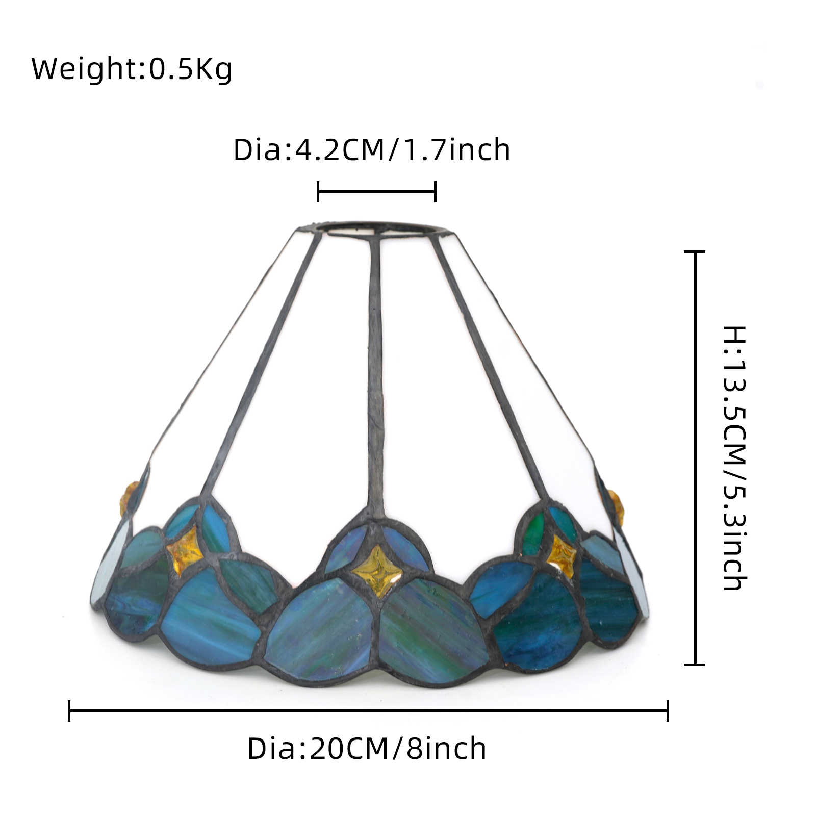 Blivuself Tiffany Stained Glass Replacement Lampshade,8-Inch White Retro And Simple Style, Handcrafted Large-Hole Handicrafts, Suitable For Ceiling Lamps, Wall Lamps, Chandeliers And Other Home Decoration Art（DZ08041D）