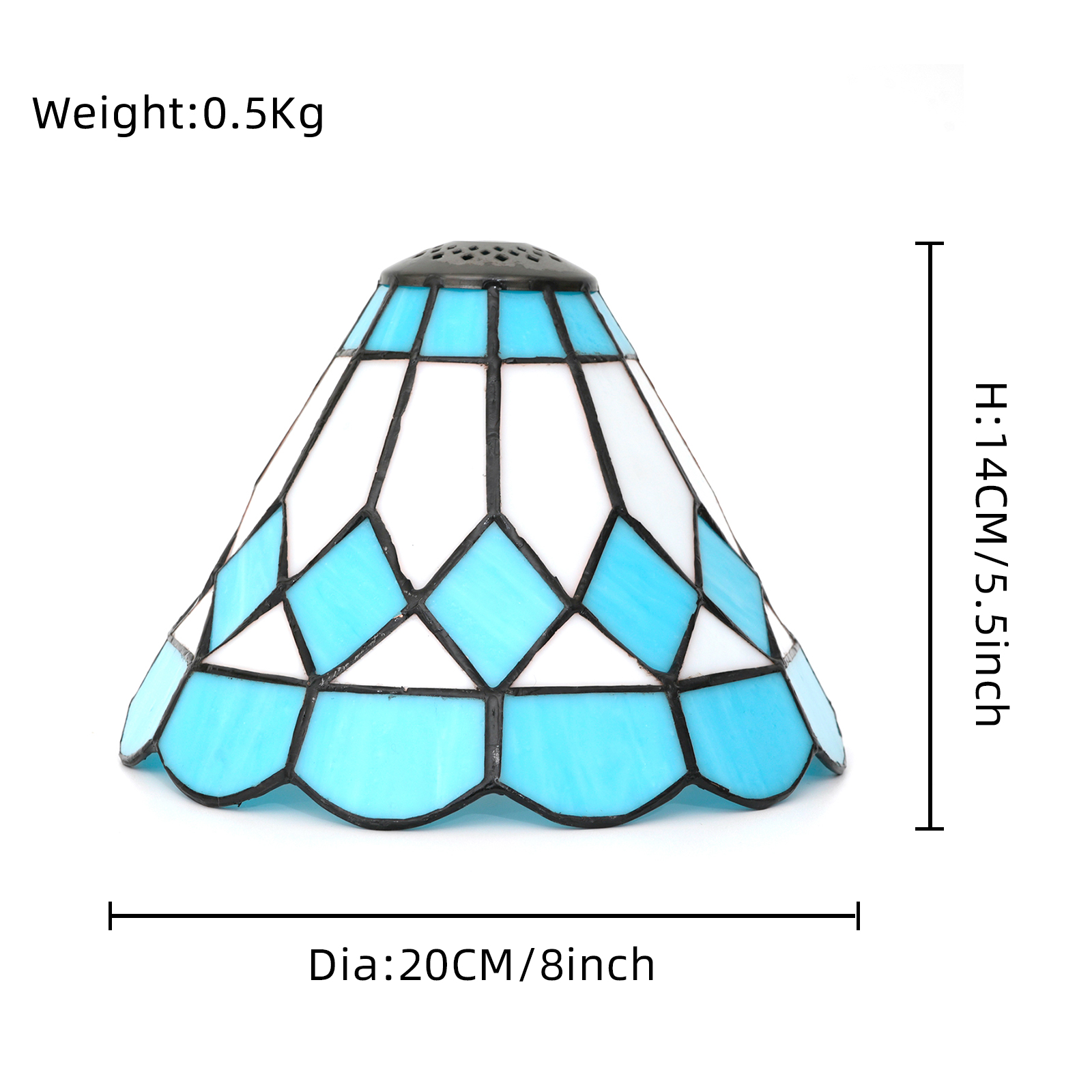 Blivuself Tiffany Stained Glass Replacement Lampshade, 8-Inch Sky Blue And White Square Splicing Design, Handcrafted Small Hole Handicrafts, Suitable For Table Lamp, Chandeliers And Other Home Decoration Art（DZ08042X）