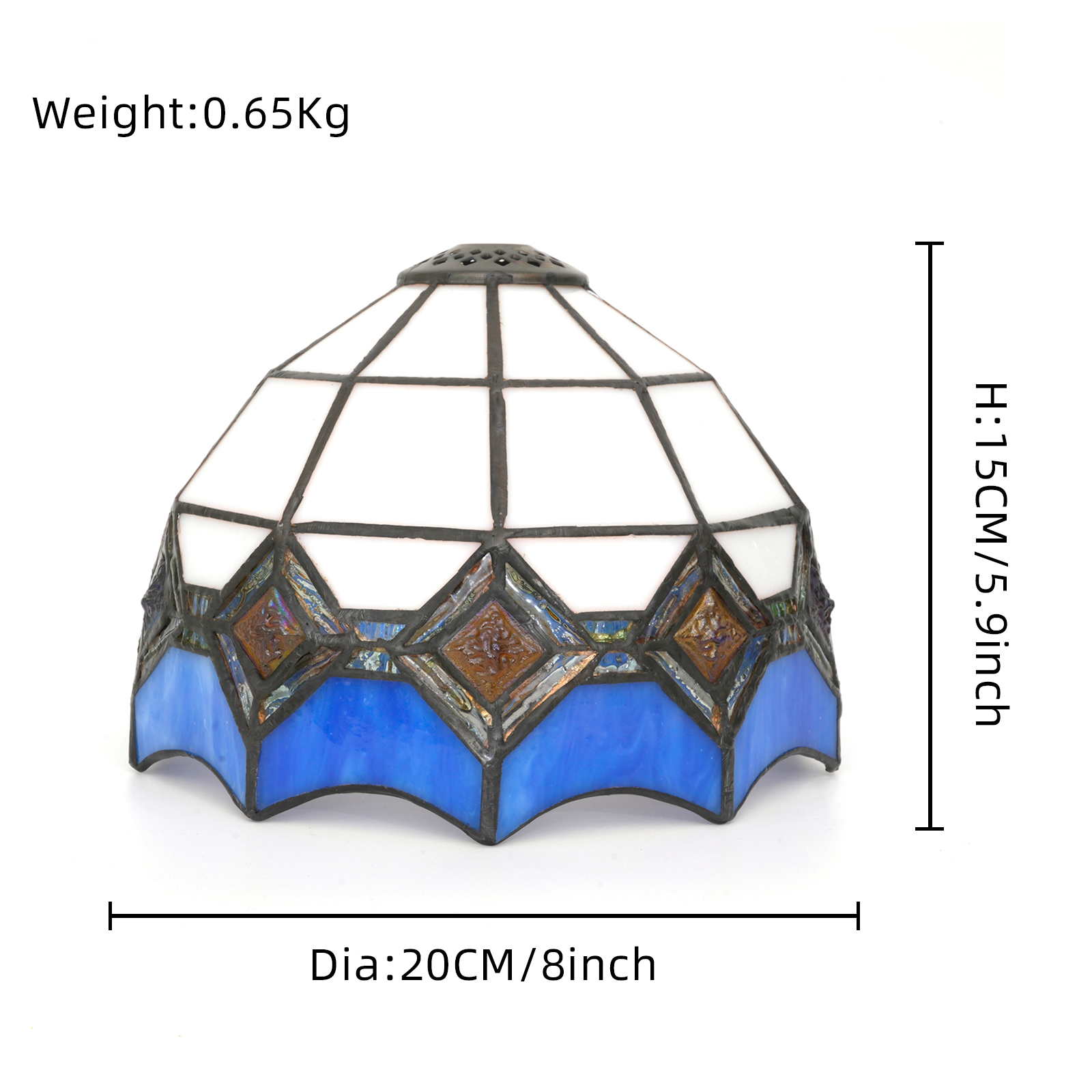 Blivuself Tiffany Stained Glass Replacement Lampshade, 8-Inch Square-Shaped Block Splicing Design, Handcrafted Small Hole Handicrafts, Suitable For Home Decoration Art Such As Table Lamps And Chandeliers (Blue)  DZ08045X