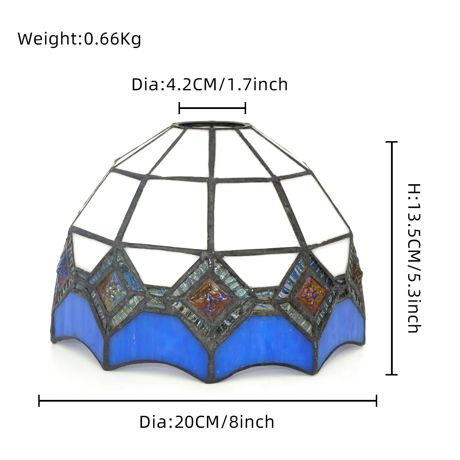 Blivuself Tiffany Stained Glass Replacement Lampshade, 8-Inch Square-Shaped Block Splicing Design, Handcrafted Large-Hole Handicrafts, Suitable For Ceiling Lamps, Wall Lamps, Chandeliers And Other Home Decoration Art (Blue) DZ08045D
