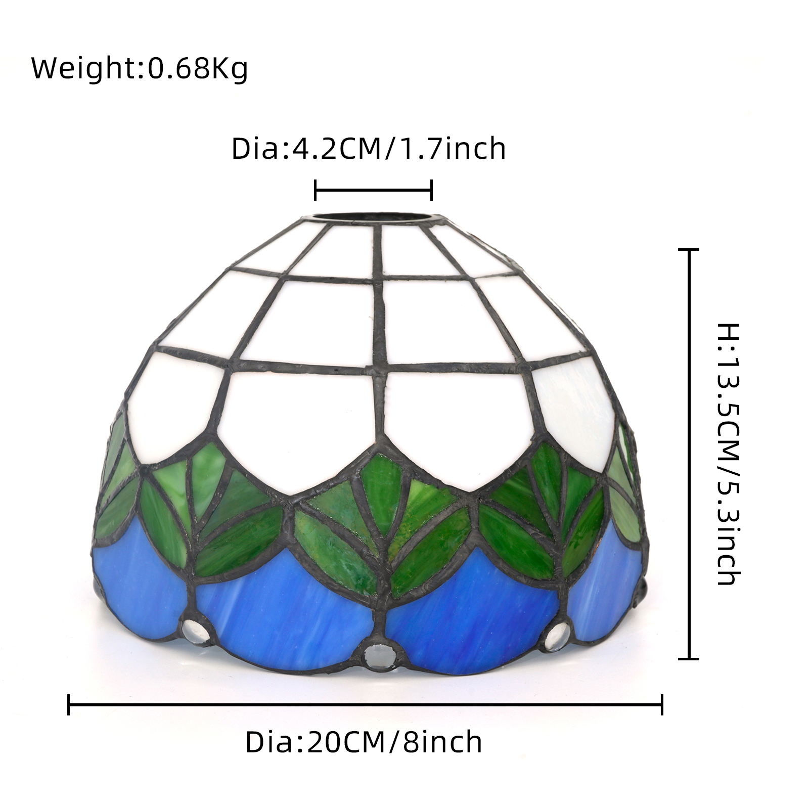 Blivuself Tiffany Stained Glass Replacement Lampshade,  8-Inch Midsummer Night'S Dream With Green Lotus Leaf Pattern, Handcrafted Large-Hole Handicrafts, Suitable For Ceiling Lamps, Wall Lamps, Chandeliers And Other Home Decoration Arts（DZ08046X）