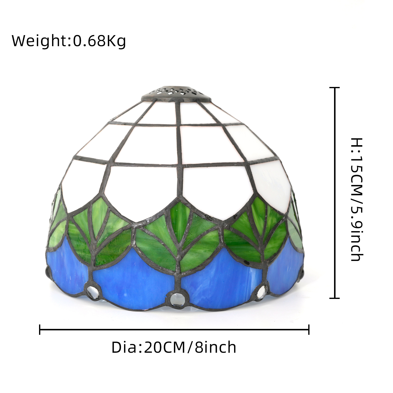 Blivuself Tiffany Stained Glass Replacement Lampshade,  8-Inch Midsummer Night Dream With Green Lotus Leaf Pattern, Handcrafted Small Hole Handicrafts, Suitable For Home Decoration Art Such As Table Lamps And Chandeliers（DZ08046X）