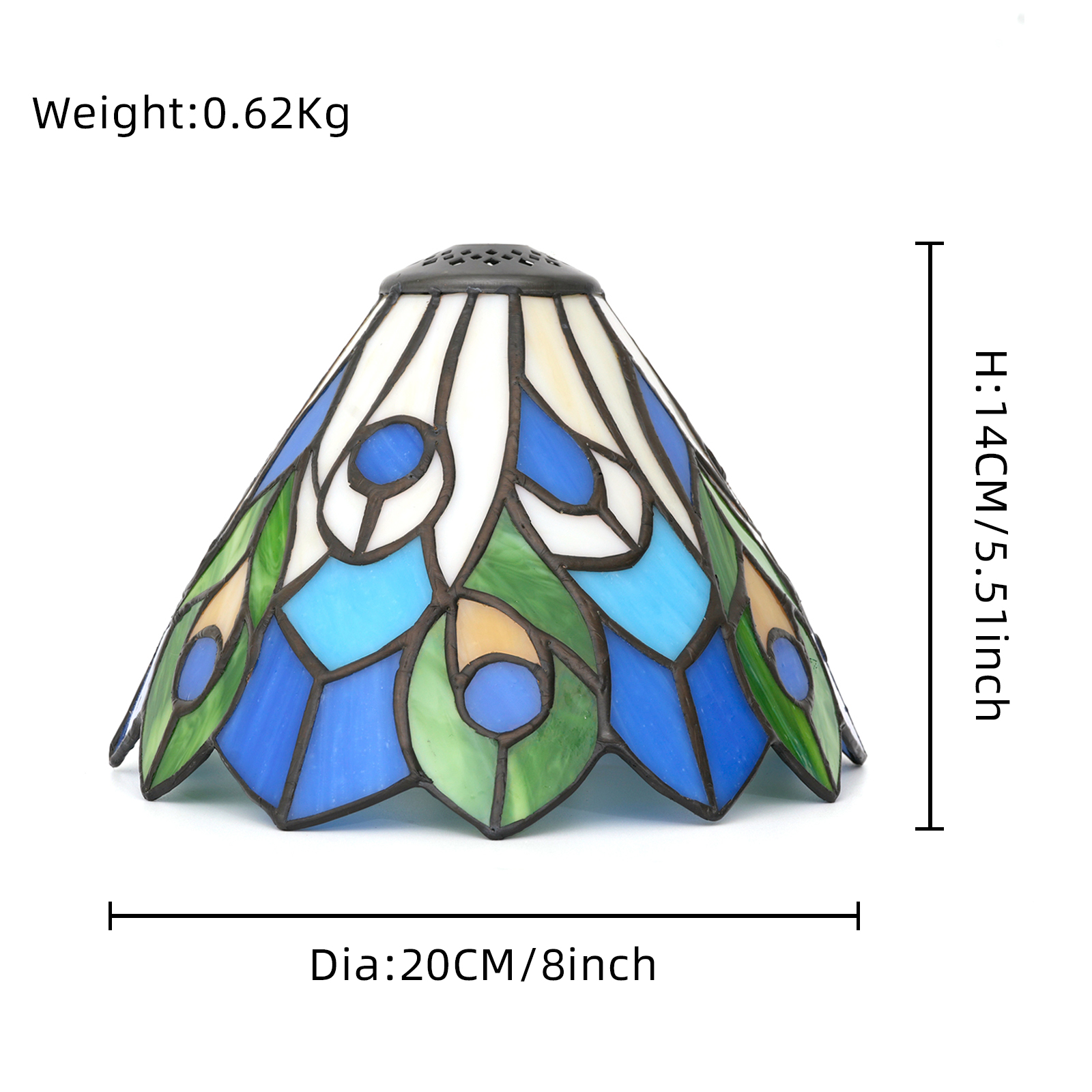 Blivuself Tiffany Stained Glass Replacement Lampshade,  8-Inch Victorian-Style Peacock Tail Pattern, Handcrafted Small Hole Handicrafts, Suitable For Home Decoration Art Such As Table Lamps And Chandeliers (Blue, Green And Cyan)DZ08047X
