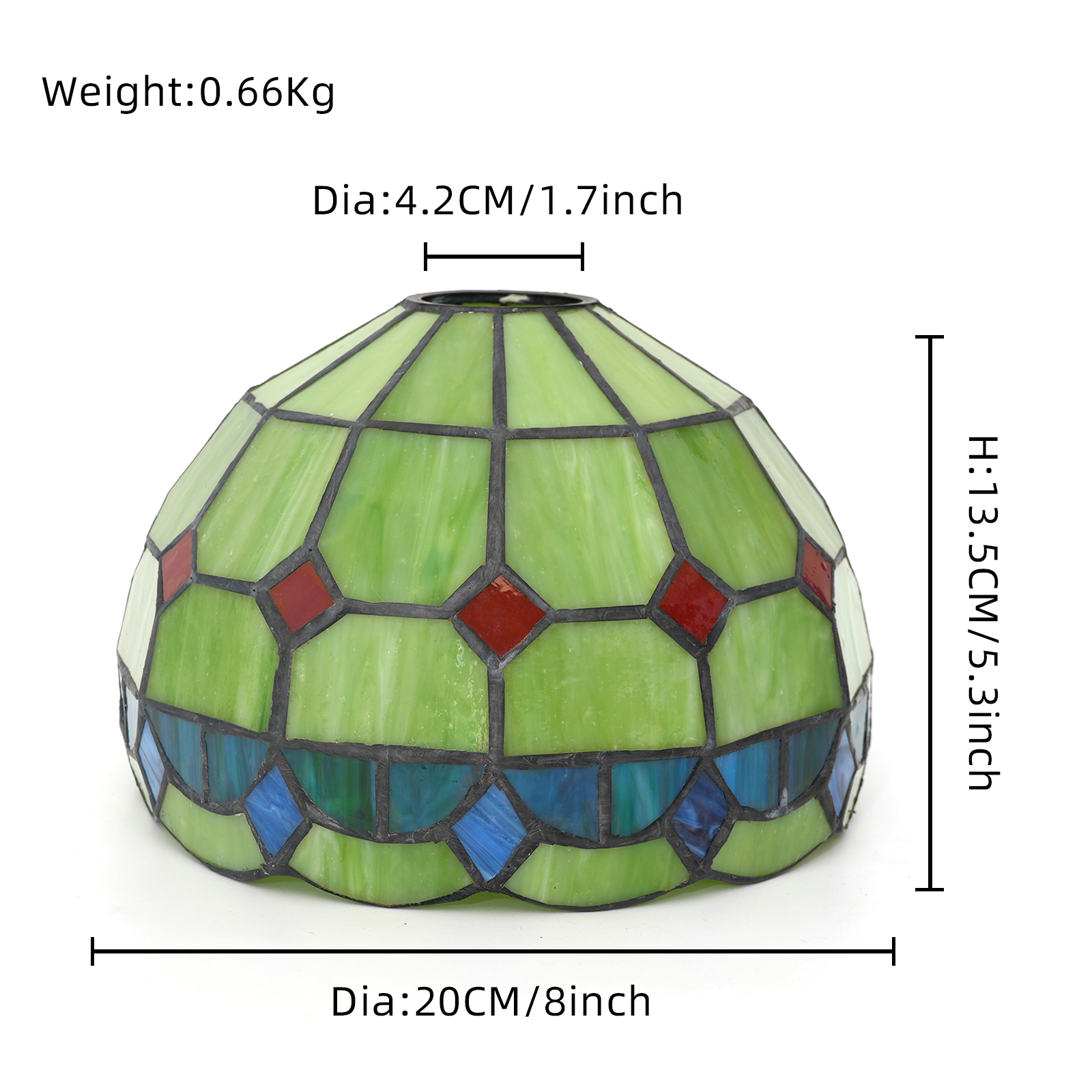 Blivuself Tiffany Stained Glass Replacement Lampshade, 8-Inch Red And Green Square Patterns, Handcrafted Large-Hole Handicrafts, Suitable For Ceiling Lamps, Wall Lamps, Chandeliers And Other Home Decoration Arts（DZ08049D）