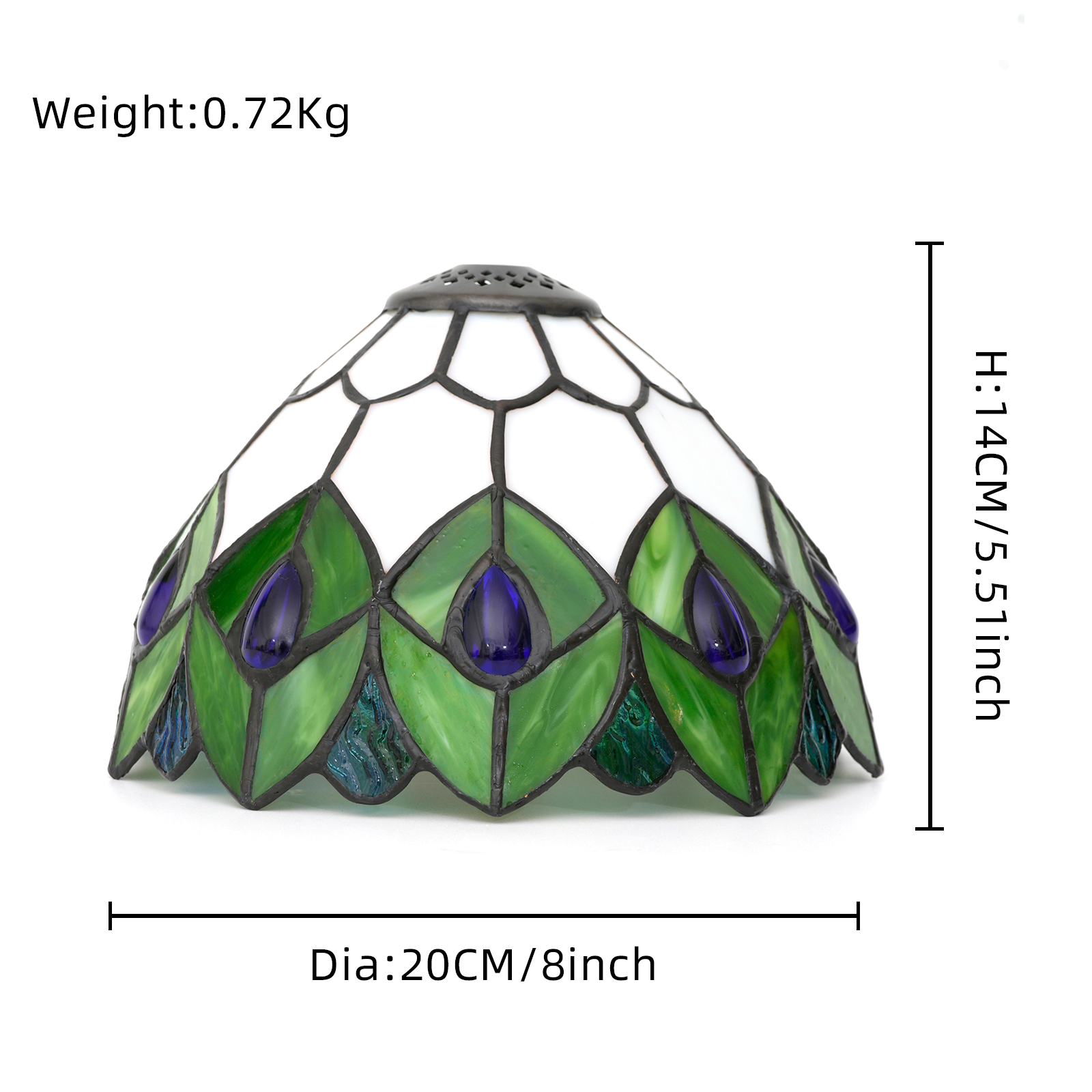 Blivuself Tiffany Stained Glass Replacement Lampshade,  8-Inch Green And White Peacock Tail Lampshade, Handcrafted Small Hole Handicrafts, Suitable For Home Decoration Art Such As Table Lamps And Chandeliers（DZ08050X）