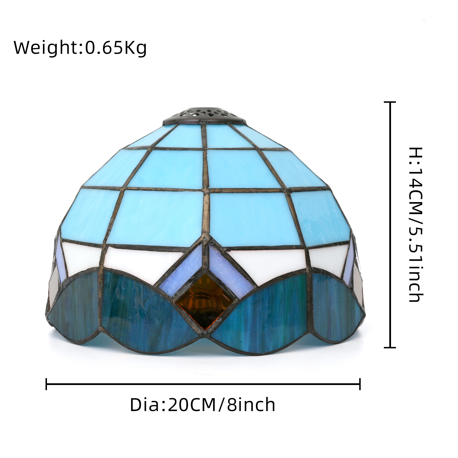 Blivuself Tiffany Stained Glass Replacement Lampshade,8-Inch Blue Lampshade, Handcrafted Small Hole Handicrafts, Suitable For Home Decoration Art Such As Table Lamps And Chandeliers（DZ08052X）