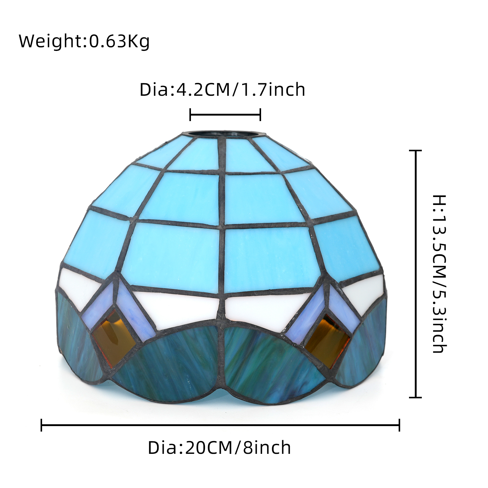 Blivuself Tiffany Stained Glass Replacement Lampshade,8-Inch Blue Lampshade, Handcrafted Large-Hole Handicrafts, Suitable For Ceiling Lamps, Wall Lamps, Chandeliers And Other Home Decoration Arts（DZ08052D）