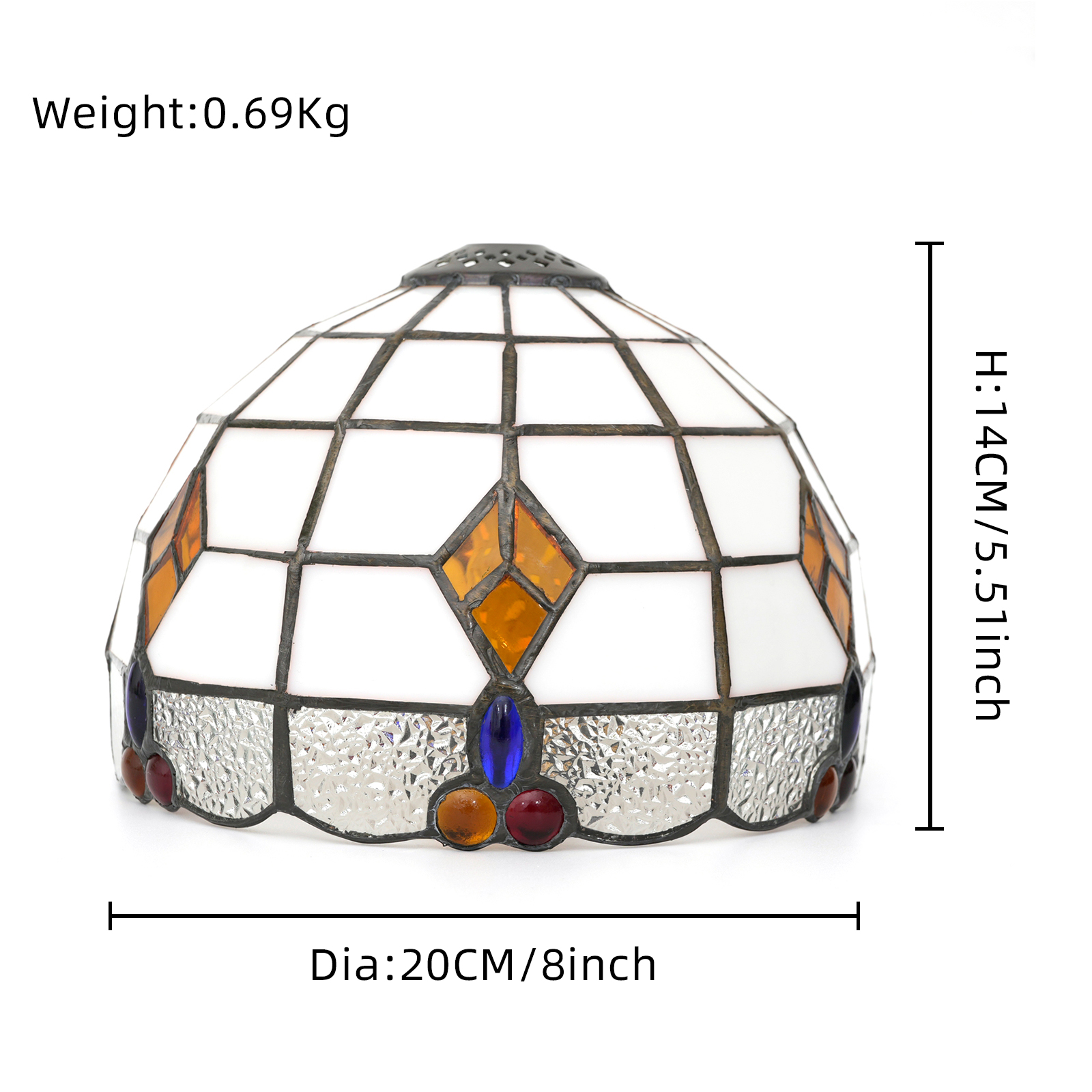 Blivuself Tiffany Stained Glass Replacement Lampshade, 8-Inch Brown Retro Style Design, Handcrafted Small Holes, Suitable For Home Decoration Art Such As Table Lamps And Chandeliers（DZ08053X）
