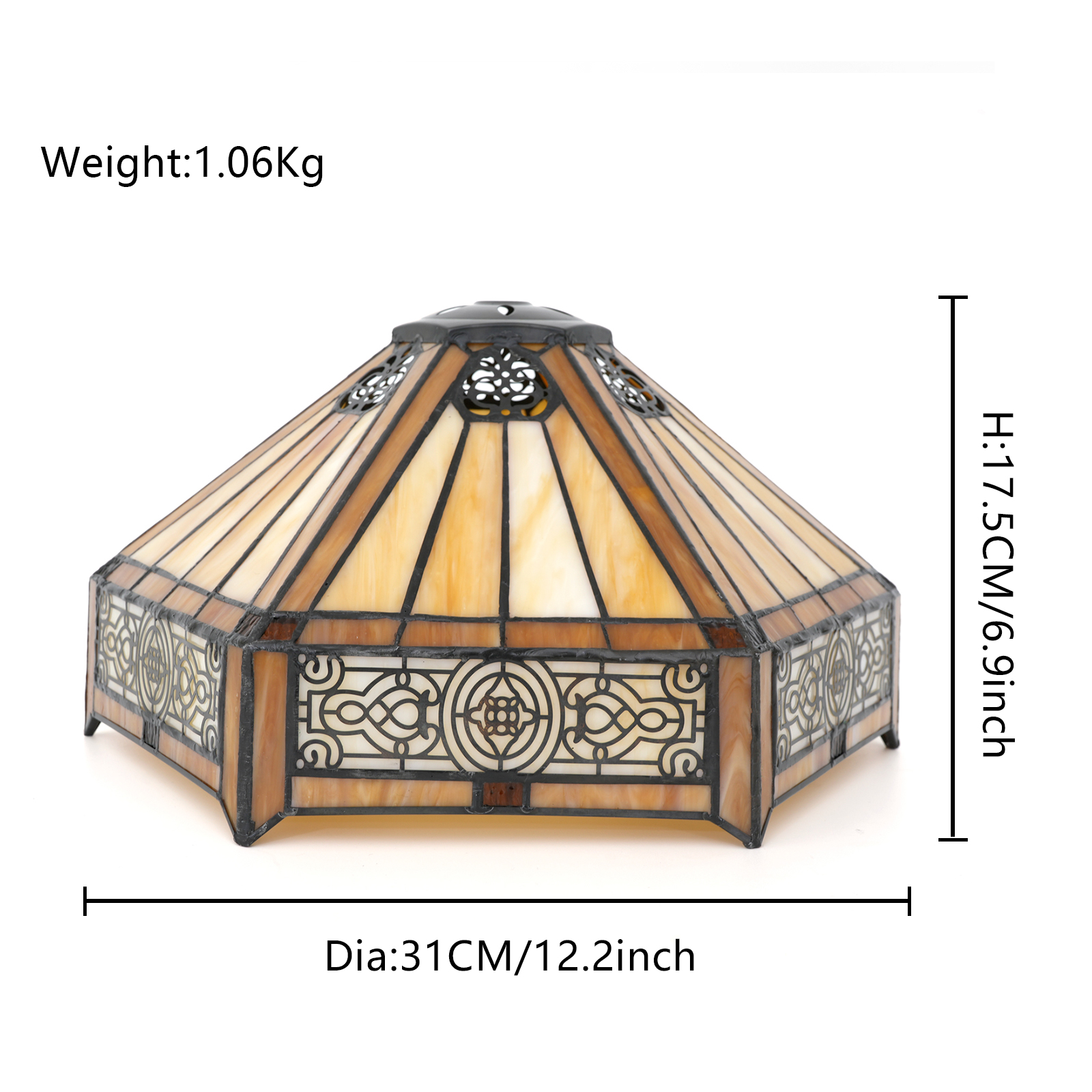 Blivuself Tiffany Stained Glass Lampshade, 12-Inch Retro-Style Yellow Six-Sided Copper Mesh Lampshade, Handcrafted, Suitable For Home Decoration Art Such As Table Lamps, Chandeliers And Floor Lamps（DZ12001）