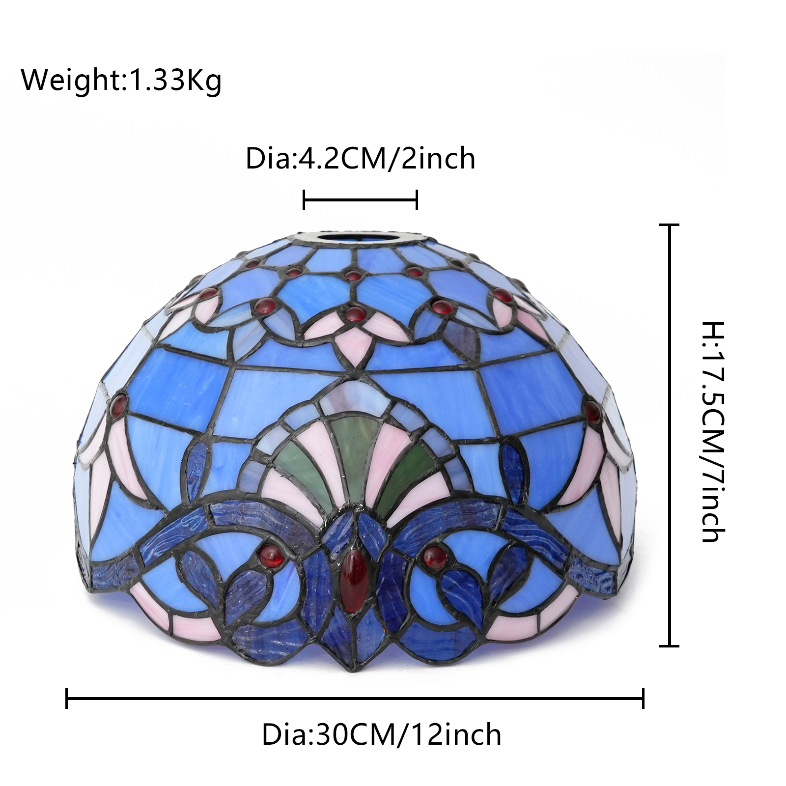 Blivuself Tiffany Stained Glass Lampshade,12-Inch Retro-Style Blue Baroque Lampshade, Handcrafted Large-Hole Process, Suitable For Home Decoration Art Such As Chandeliers And Floor Lamps（WX3041D）