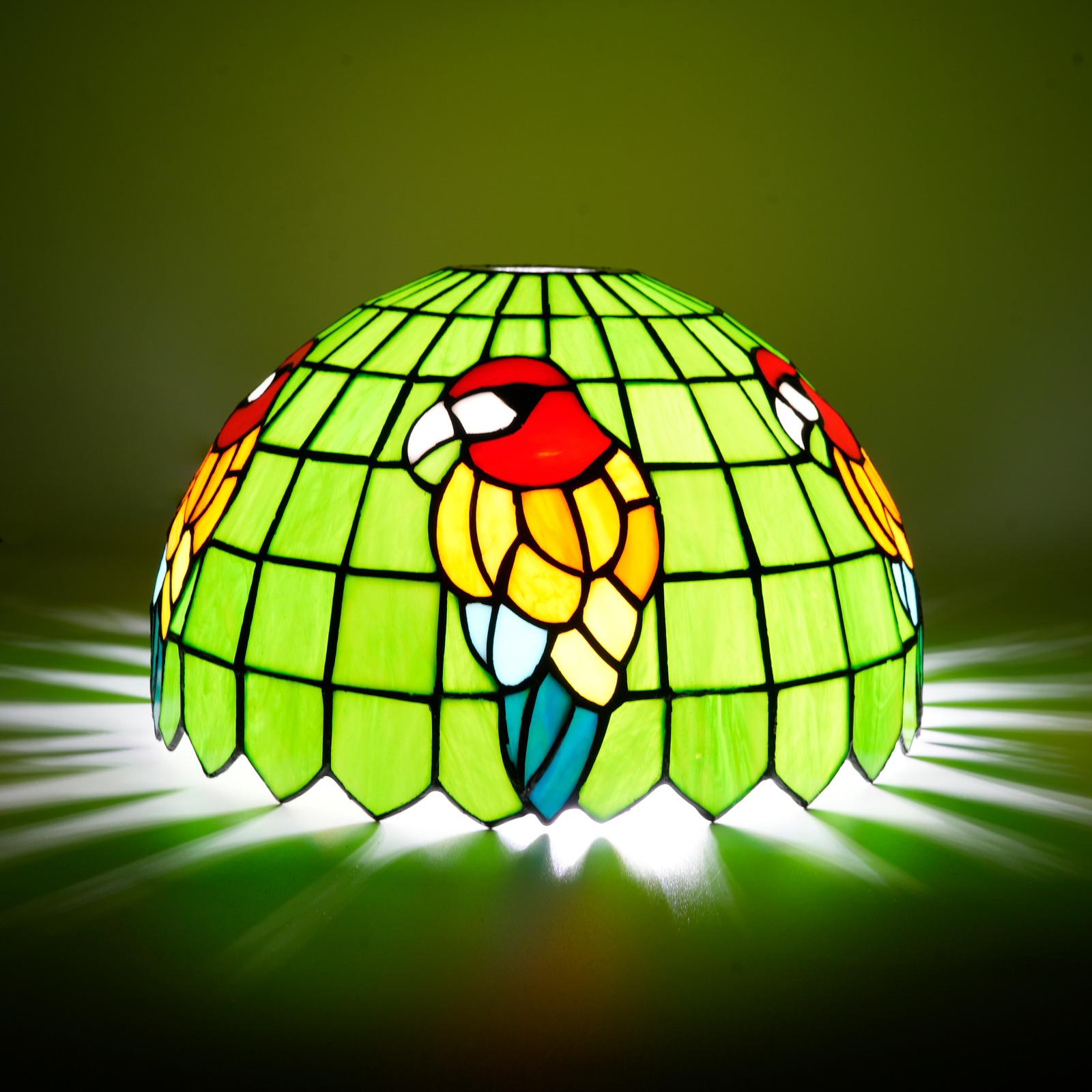 Blivuself Tiffany Stained Glass Lampshade, 12-Inch Green Background Red Parrot Lampshade, Handcrafted Large-Hole Process, Suitable For Home Decoration Art Such As Chandeliers And Floor LampsDZ12002D