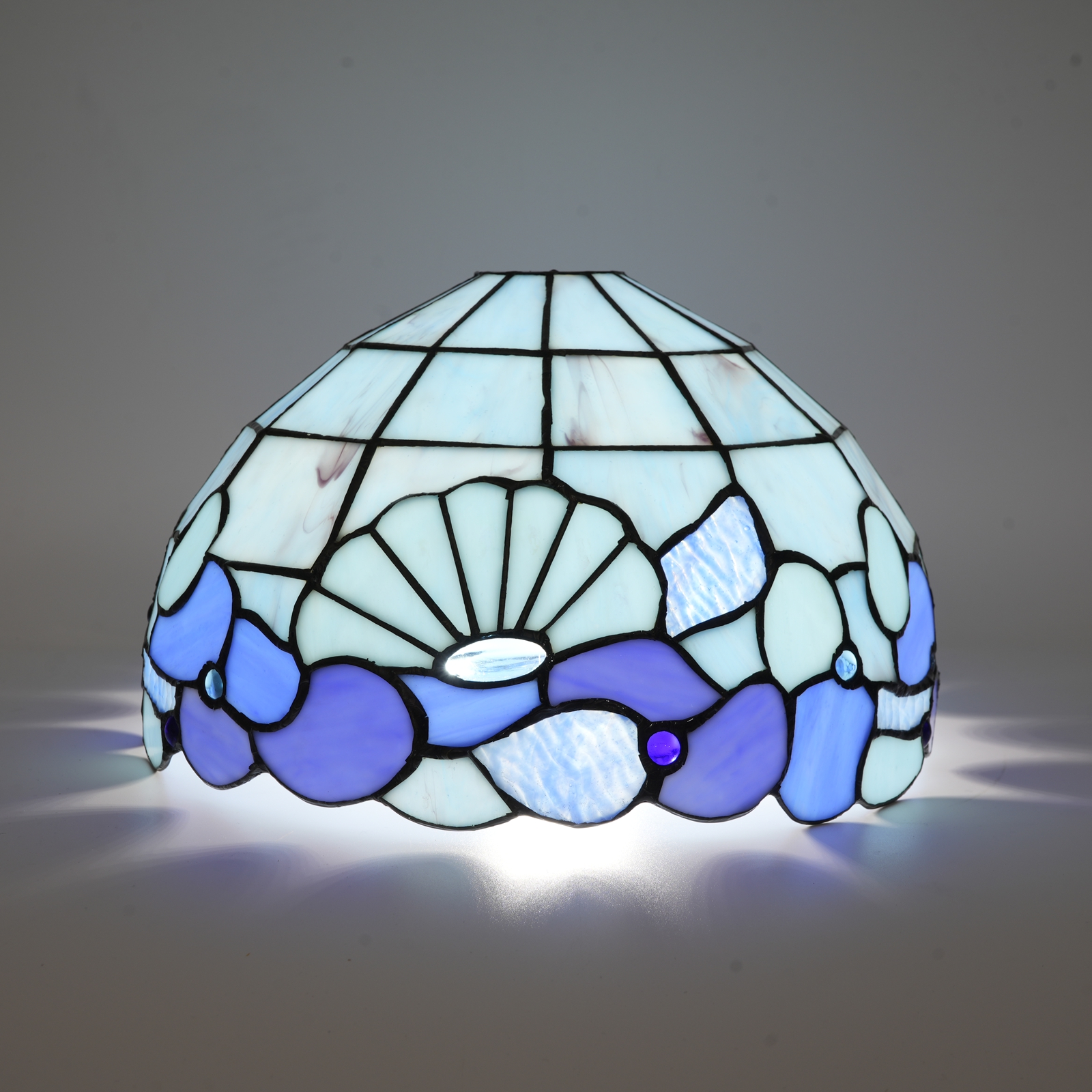 Blivuself Tiffany Stained Glass Replacement Lampshade, 12-Inch Summer Blue Shell Pattern, Handcrafted Large Hole Interface Craftsmanship, Suitable For Floor Lamp And Chandelier Home Decoration（1PCS   DZ12016D）