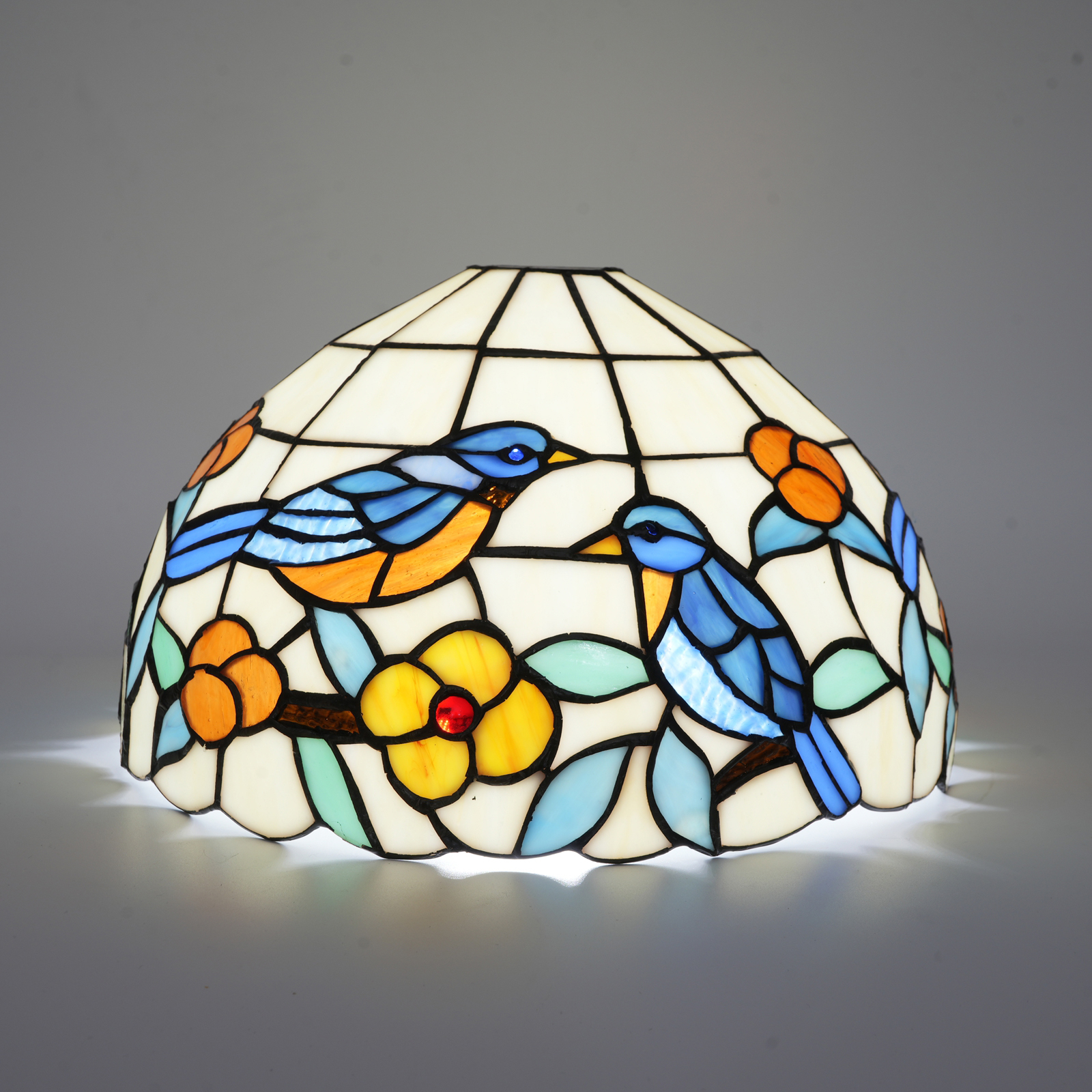 Blivuself Tiffany Stained Glass Replacement Lampshade, 12-Inch Robin Plum Blossom Pattern, Handcrafted Large Hole Interface Process, Suitable For Floor Lamp Chandelier Home Decoration (1pcs, Blue, Red, Yellow)DZ12017D