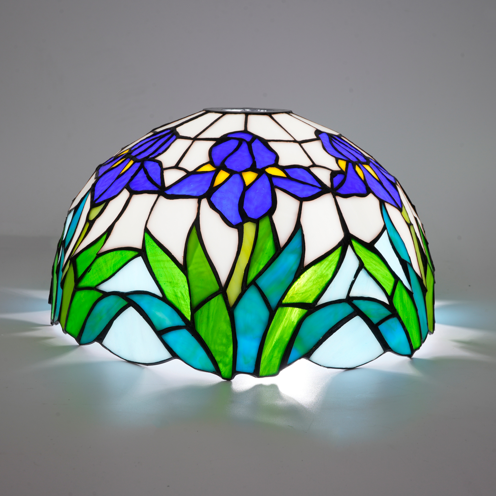 Blivuself Tiffany Stained Glass Replacement Lampshade, 12-Inch Victoria Blue Iris Pattern, Handcrafted Large Hole Interface Craftsmanship, Suitable For Floor Lamp Chandelier Home Decoration (1pcs，DZ12018D)