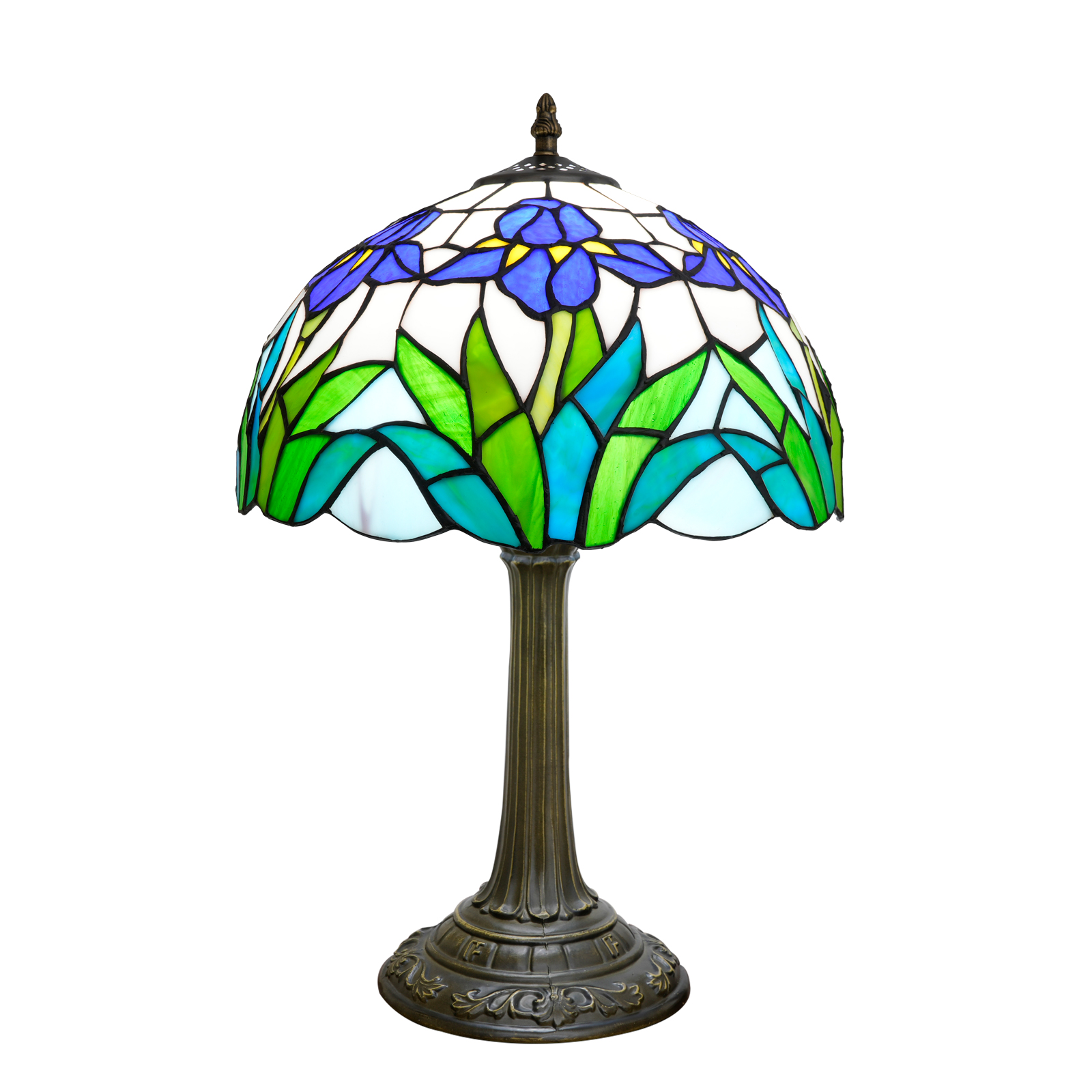 Blivuself Tiffany Stained Glass Table Lamp, 12-Inch Victorian-Style Blue Flower Pattern, Handcrafted Bedside Lamp, Suitable For Home Decoration Art In Bedrooms, Dormitories, Living Rooms, Etc. (Iris Flower)OFT1328