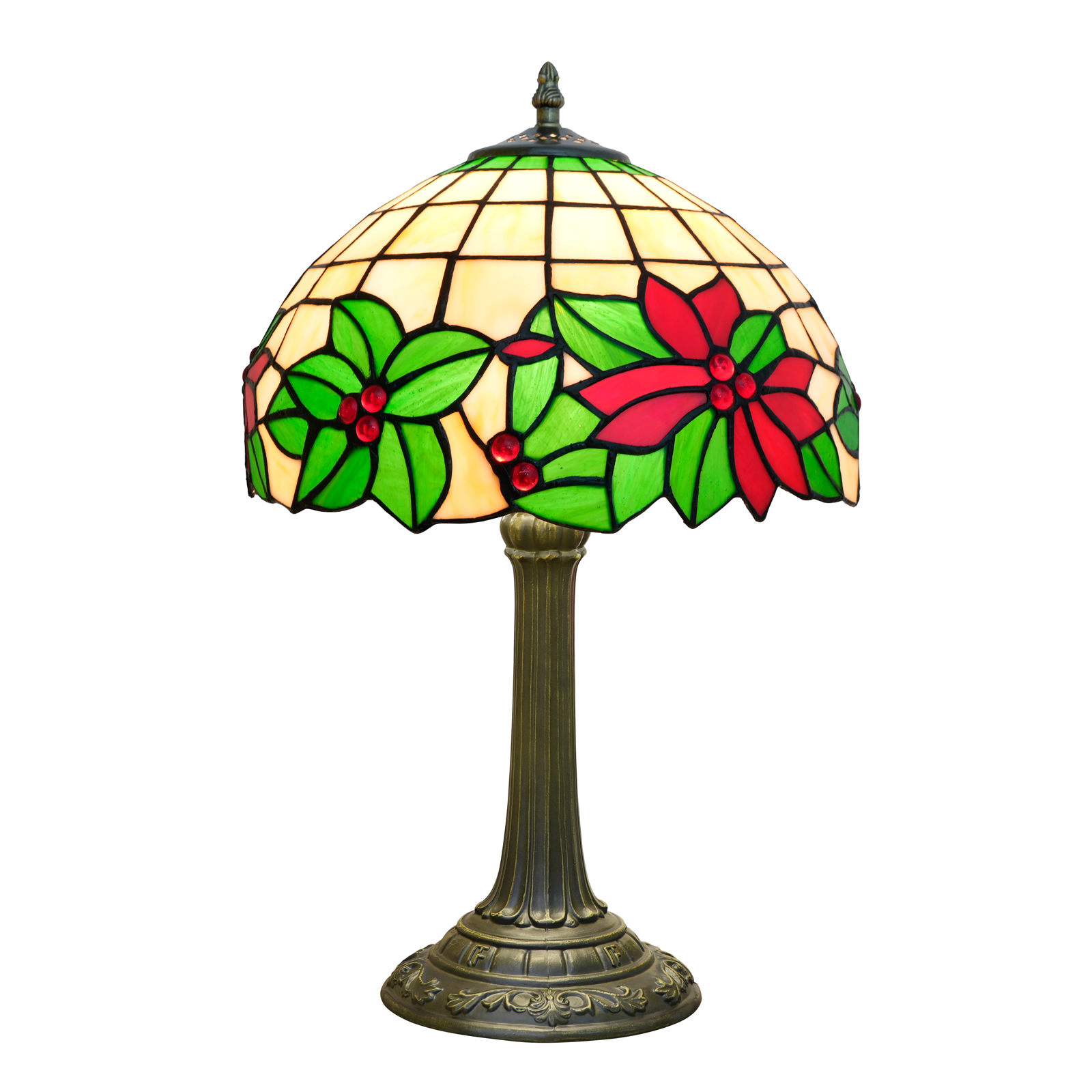 Blivuself Tiffany Stained Glass Table Lamp,12-Inch Christmas Festive Atmosphere Decorative Handcrafted Art, Suitable For Bedrooms, Dormitories, Living Rooms, Etc. (Red, Green)OFT1332