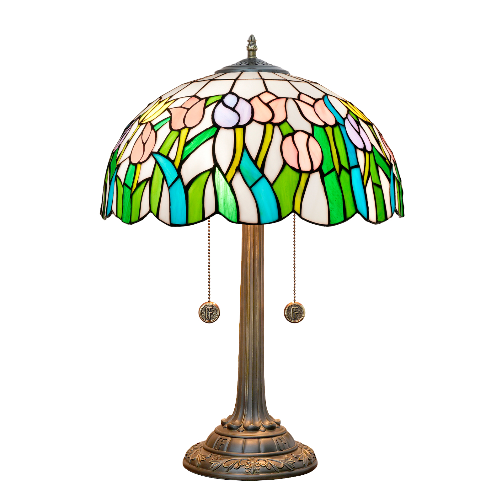 Blivuself Tiffany Stained Glass Table Lamp,12-Inch Victorian-Style Tulip, Suitable For Home Decoration Art In Bedrooms, Dormitories, Dining Rooms, Etc. (Pink, Purple And Yellow)-OFT1300