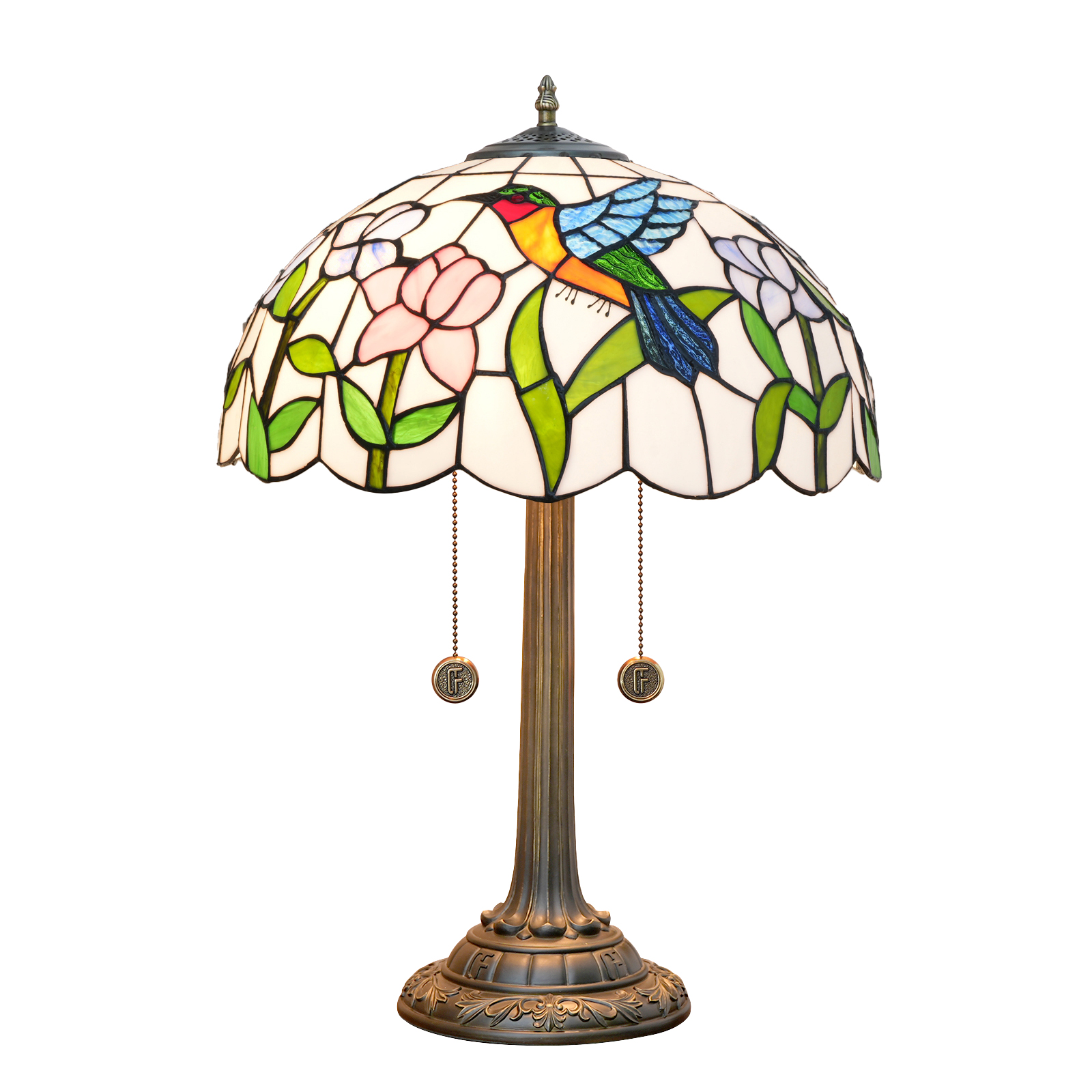 Blivuself Tiffany Stained Glass Table Lamp, 12-Inch Country-Style Blue Hummingbird Two-Tone Flower, Suitable For Home Decoration Art In Bedrooms, Dormitories, Dining Rooms, Etc-OFT1313