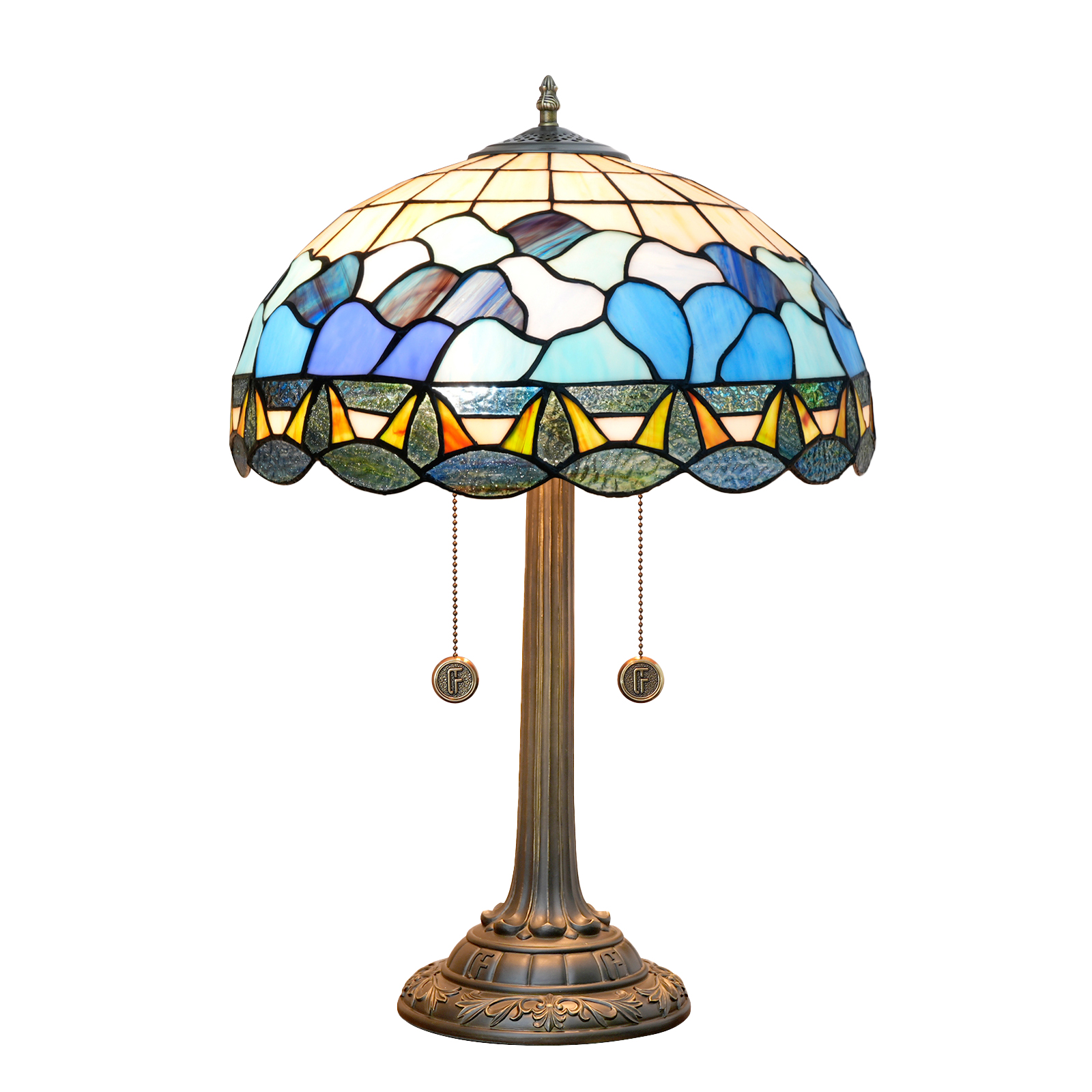Blivuself Tiffany Stained Glass Table Lamp, 12-Inch Naturalistic Blue Wave, Suitable For Home Decoration Art In Bedrooms, Dormitories, Dining Rooms, Etc-OFT1324