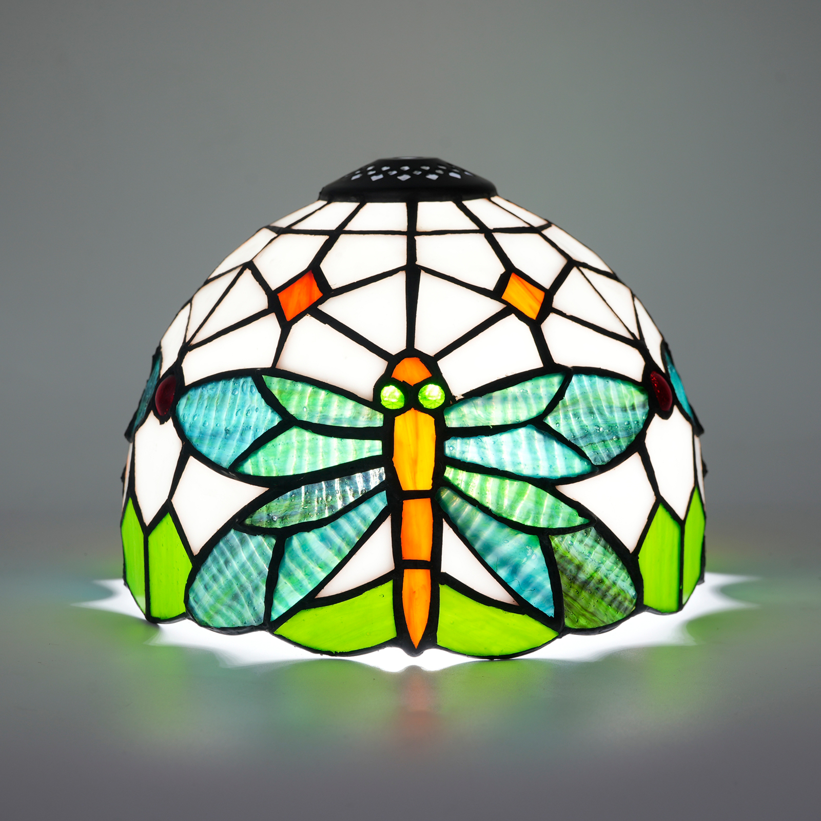 Blivuself Tiffany Lampshade 8 Inch Stained Glass Lampshade Green And Orange Dragonfly Vintage Handmade Small Mouth Replacement Lampshade Suitable For Table Lamp Chandelier Bedroom Dormitory Living Room And Other Classical Art Home Decoration DZ08065X
