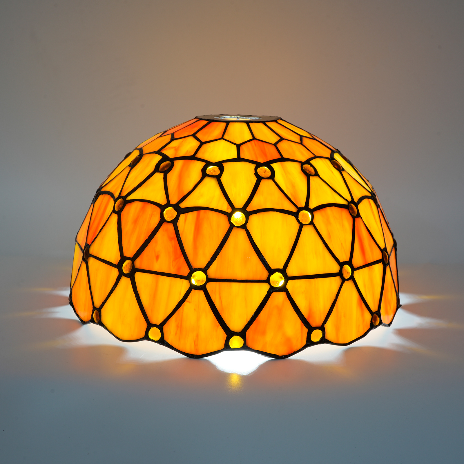 Blivuself Tiffany Lampshade 12-Inch Stained Glass Lampshade Vintage Handcrafted Large Mouth Replacement Lampshade Orange Beads Suitable For Floor Lamp Chandelier Bedroom Dormitory Living Room And Other Classical Art Home Decoration（DZ12019D）