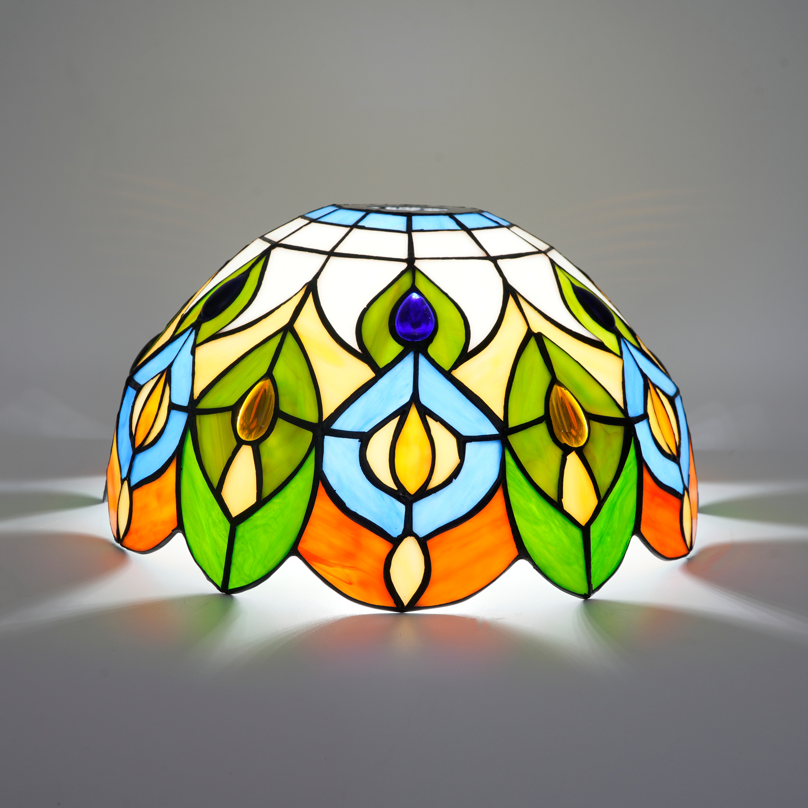 Blivuself Tiffany Lampshade 12 Inches Stained Glass Lampshade Vintage Hand Big Mouth Replacement Lampshade Color Peacock Tail Fit Floor Lamp Chandelier Bedroom Dormitory Living Room And Other Classical Art Home Decoration（DZ12034D）