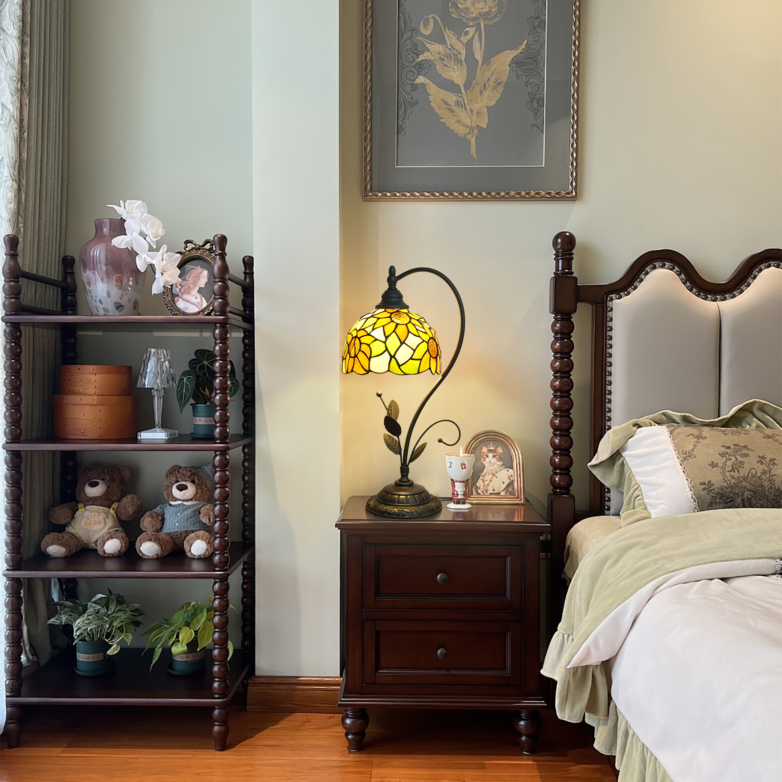 Blivuself Tiffany Table Lamp 8 Inch Stained Glass Table Lamp White Bottom Orange Sunflower Warm Color Reading Lamp Suitable For Bedroom Dormitory Dining Room And Other Tiffany Retro Style Classical Art Home Decoration Art-OFU1279