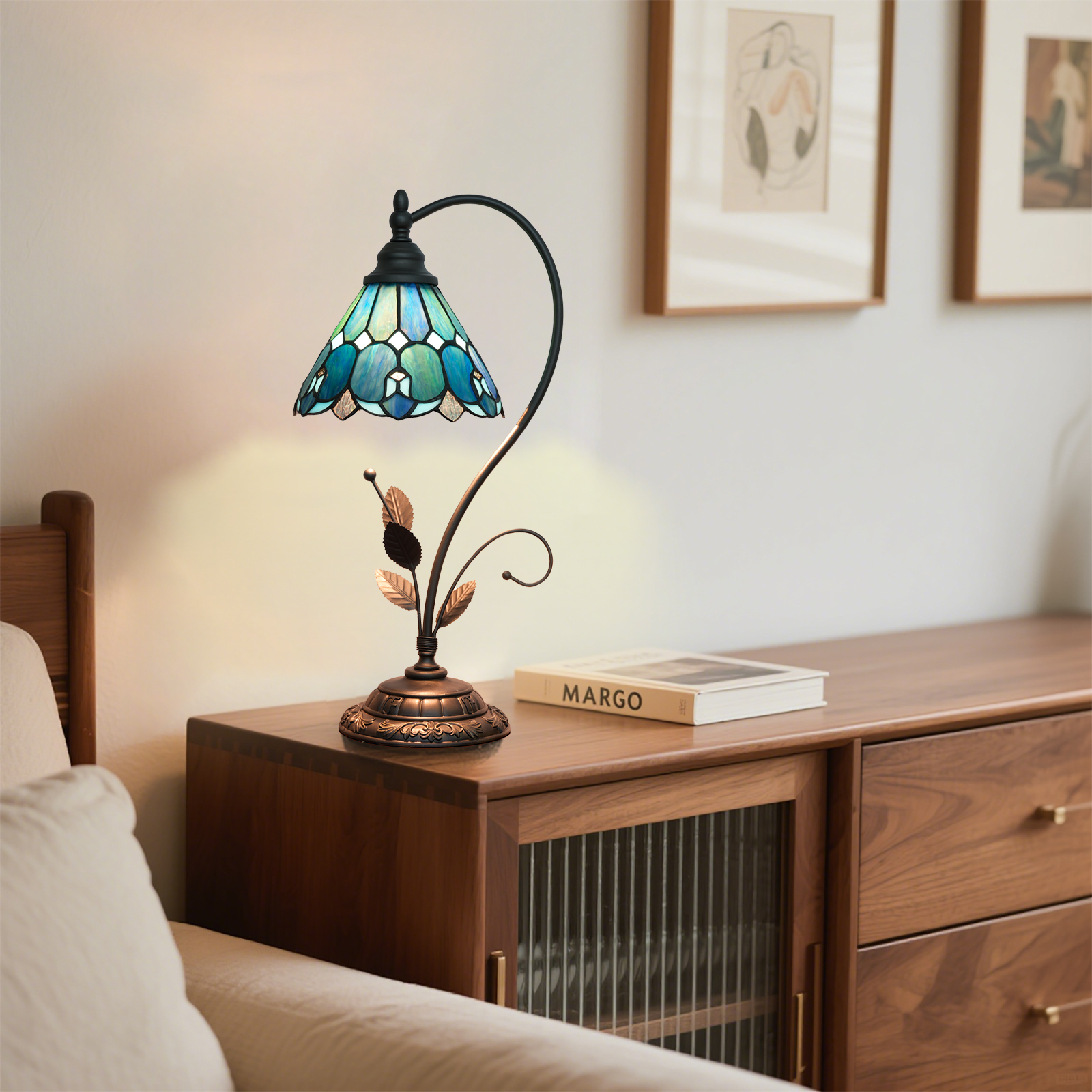 Blivuself Tiffany Table Lamp 8 Inch Stained Glass Lamp Blue Umbrellas Warm Color Reading Lamp Suitable For Bedrooms Dormitory Dining Room And Other Tiffany Retro Style Classical Art Home Decoration Art-OFU1287