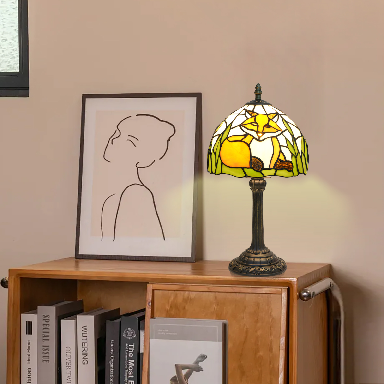 Blivuself Tiffany Table Lamp 8 Inch Stained Glass Table Lamp Warm Color Reading Lamp Orange Fox Suitable For Bedroom Dormitory Dining Room Living Room And Other Tiffany Retro Style Classical Art Home Decoration Art（OFU1300）