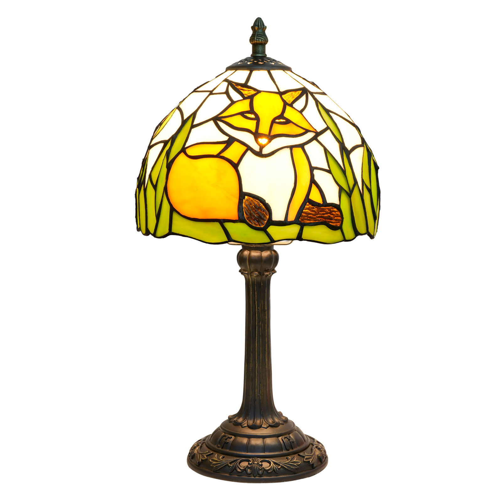 Blivuself Tiffany Table Lamp 8 Inch Stained Glass Table Lamp Warm Color Reading Lamp Orange Fox Suitable For Bedroom Dormitory Dining Room Living Room And Other Tiffany Retro Style Classical Art Home Decoration Art（OFU1300）