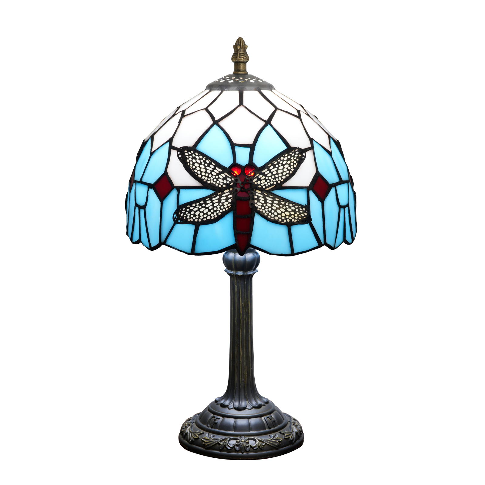 Blivuself Tiffany Table Lamp 8 Inch Stained Glass Table Lamp Warm Color Reading Lamp Blue White Dragonfly Tiffany Retro Style Classical Art Home Decoration Art Suitable For Bedrooms Dormitory Dining Room And So On（OFU1301）