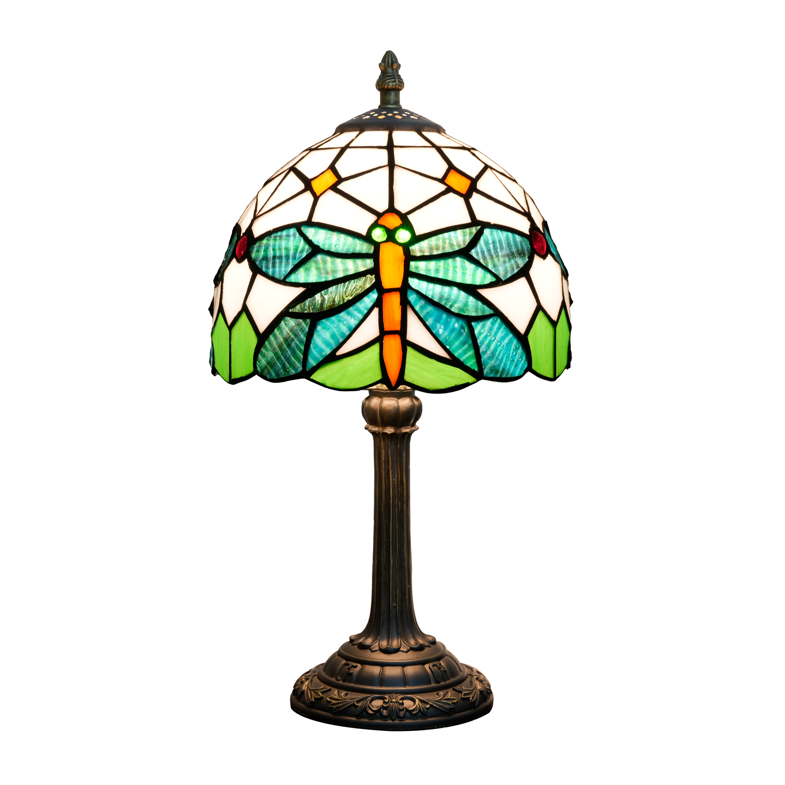 Blivuself  Tiffany Table Lamp 8 Inch Stained Glass Table Lamp Warm Color Reading Lamp Green White Dragonfly Tiffany Retro Style Classical Art Home Decoration Art Suitable For Bedrooms Dormitory Dining Room And So On（OFU1303）