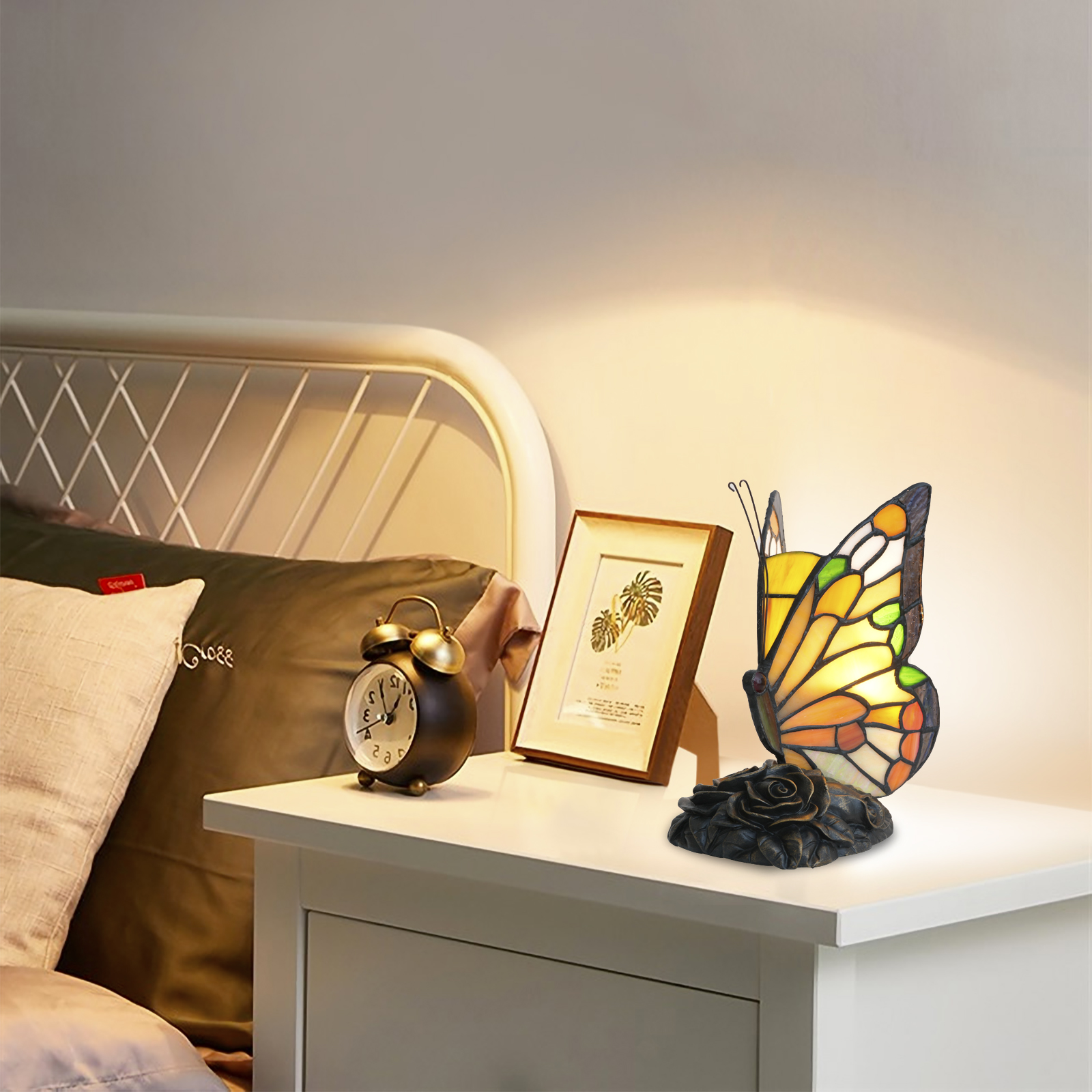 Blivuself Tiffany Butterfly Table Lamp Light Brown Butterfly Handmade Stained Glass Lamp Suitable For Bedroom Library Living Room Dormitory Warm And Lovely Mini Night Light Retro Home Decoration Crafts（OFU1248）