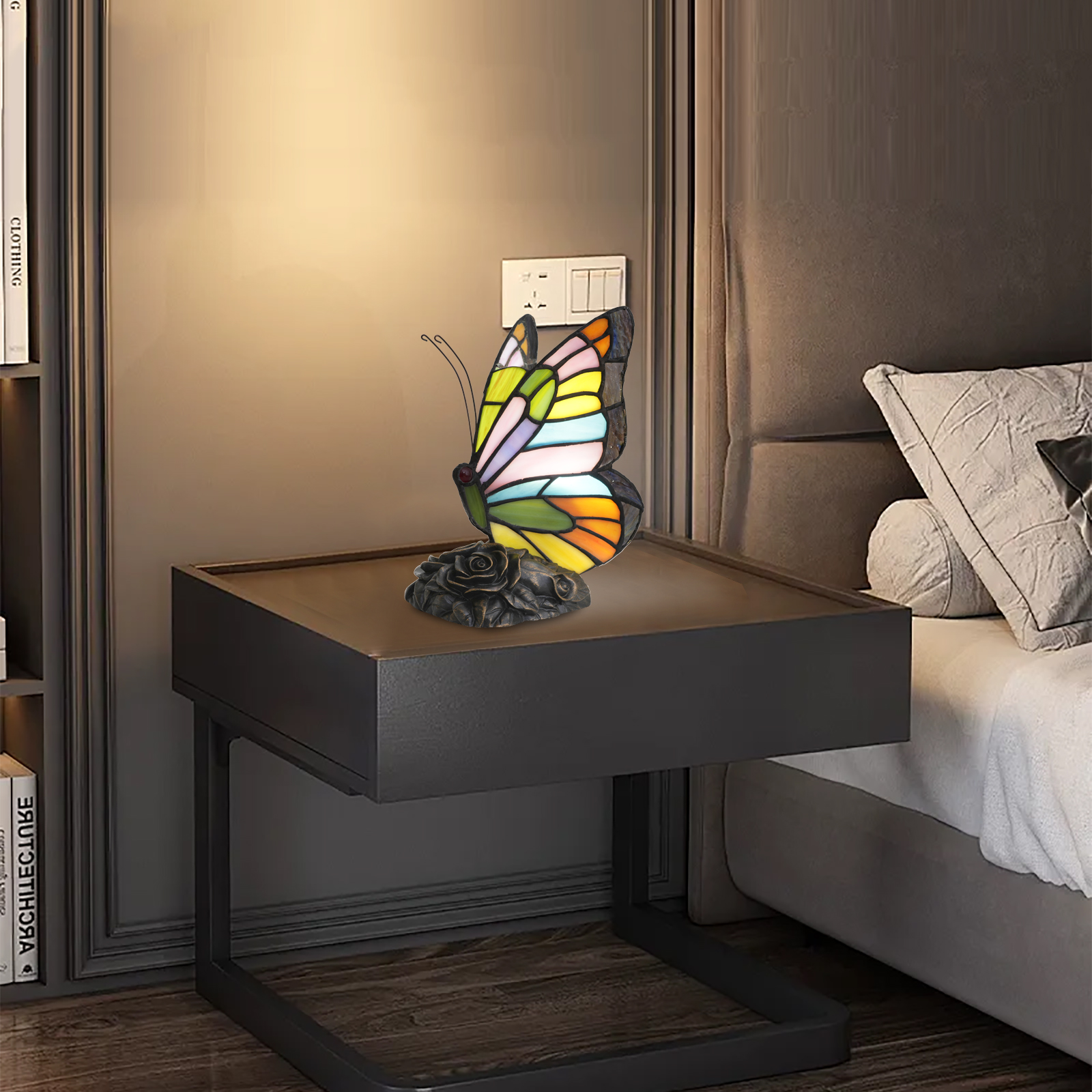 Blivuself Tiffany Butterfly Table Lamp Colorful Small Butterfly Hand  Stained  Glass Lamp Suitable For Bedroom Library Living Room Dormitory Warm And Lovely Mini Night Light Retro Home Decoration Crafts（OFU1249）