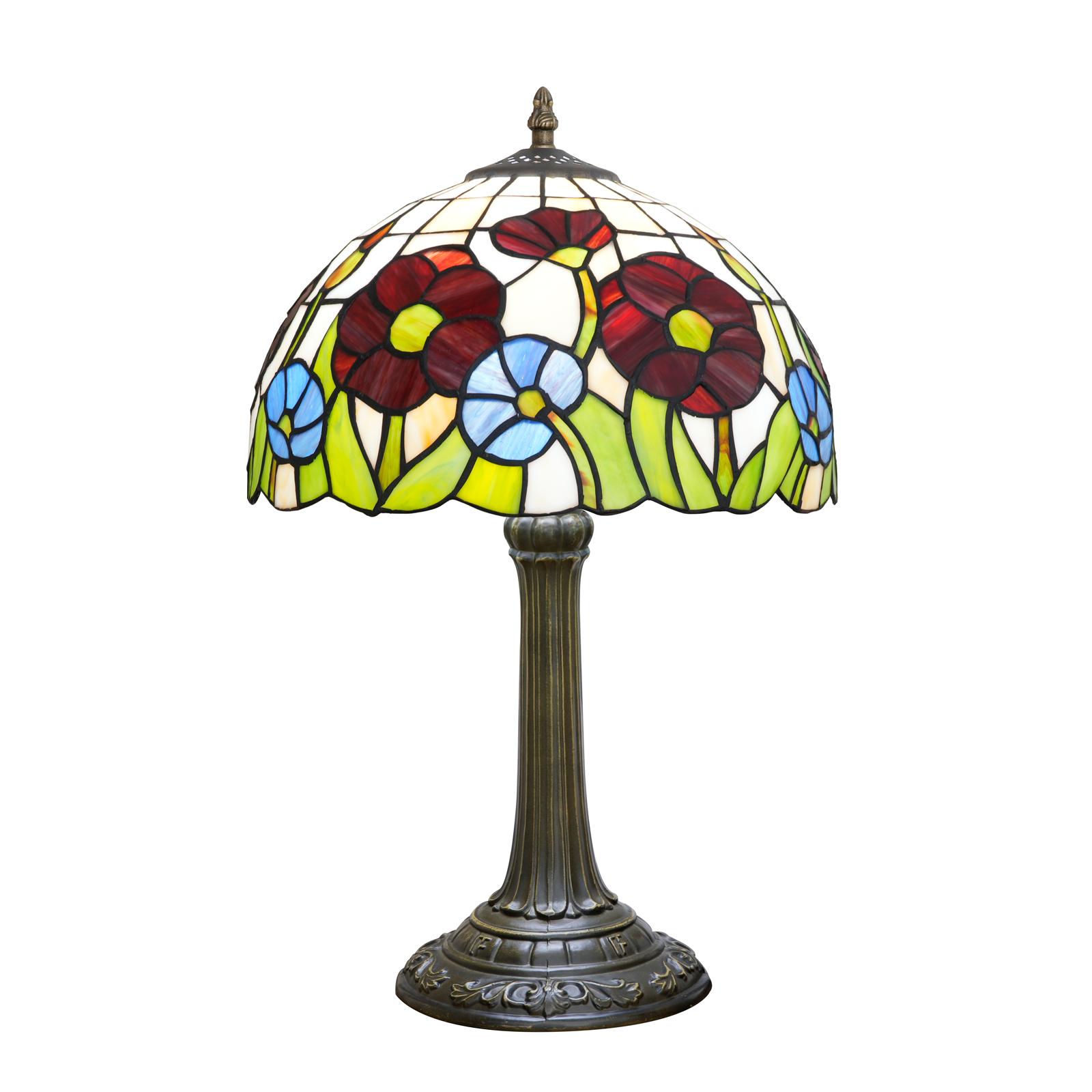 Blivuself Tiffany Table Lamp 12 Inch Stained Glass Table Lamp Brown Red Flowers Warm Color Reading Lamp Is Suitable For Bedroom Dormitory Living Room Dining Room Study Tiffany Retro Style Classical Art Home Decoration Art（OFT1357）