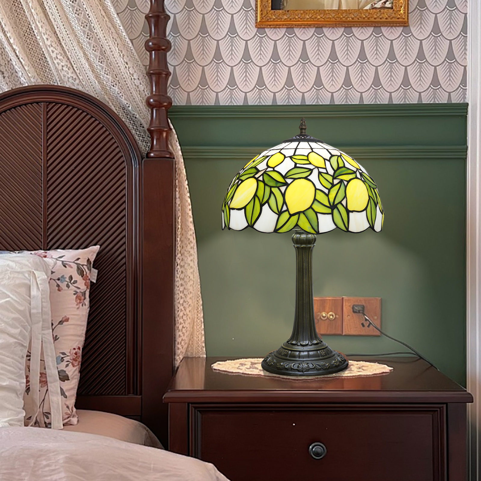Blivuself Tiffany Table Lamp 12 Inch Stained Glass Table Lamp Yellow Lemon Warm Color Reading Lamp Is Suitable For Bedroom Dormitory Living Room Dining Room Study Tiffany Retro Style Classical Art Home Decoration Art（OFT1358）