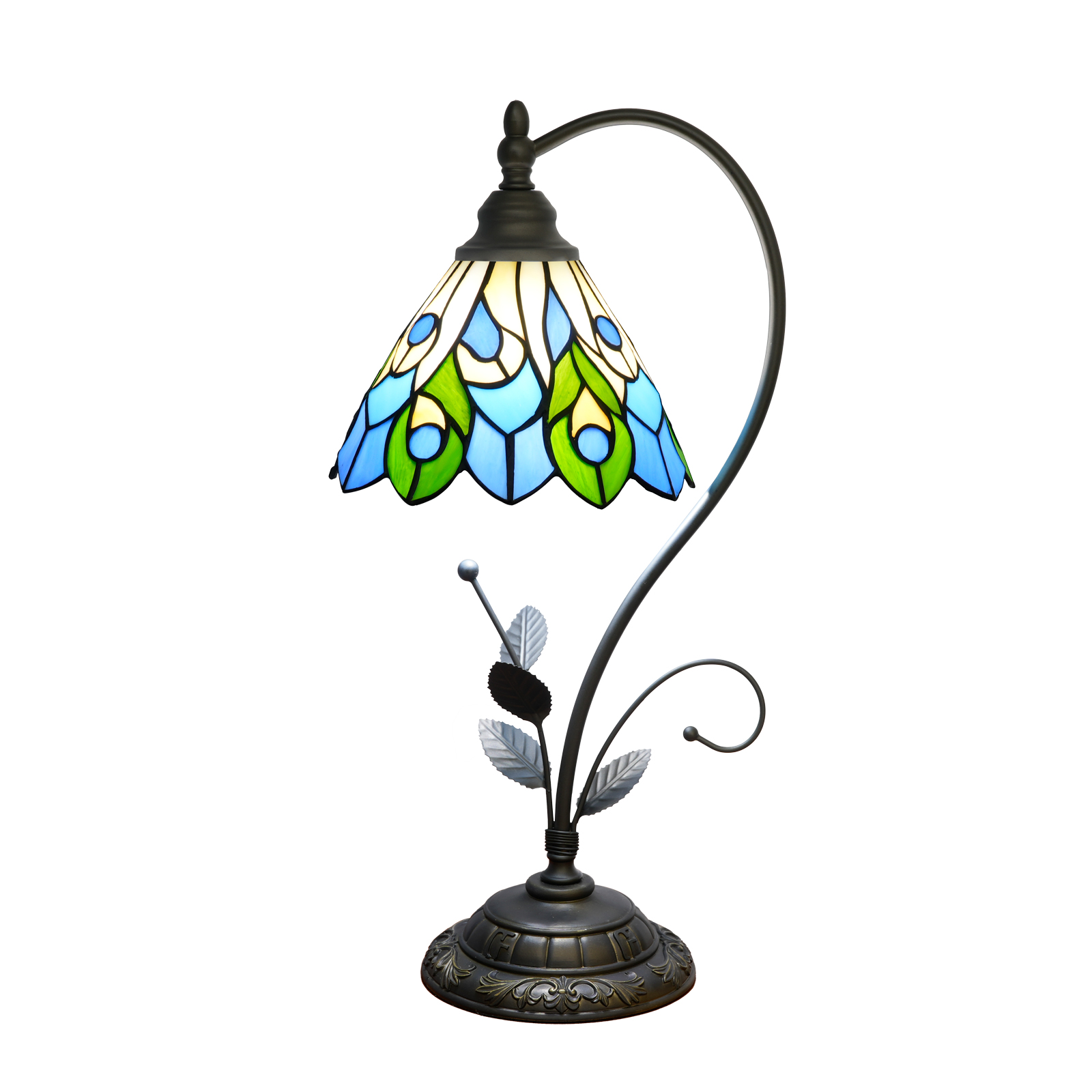 Blivuself Tiffany Table Lamp 8 Inch Stained Glass  Lamp Pollendot Peacock Tail Warm Color Reading Lamp For Bedroom Dormitory Dining Room Living Room Study Tiffany Retro Style Classical Art Home Decoration Art Crafts（OFU1311）