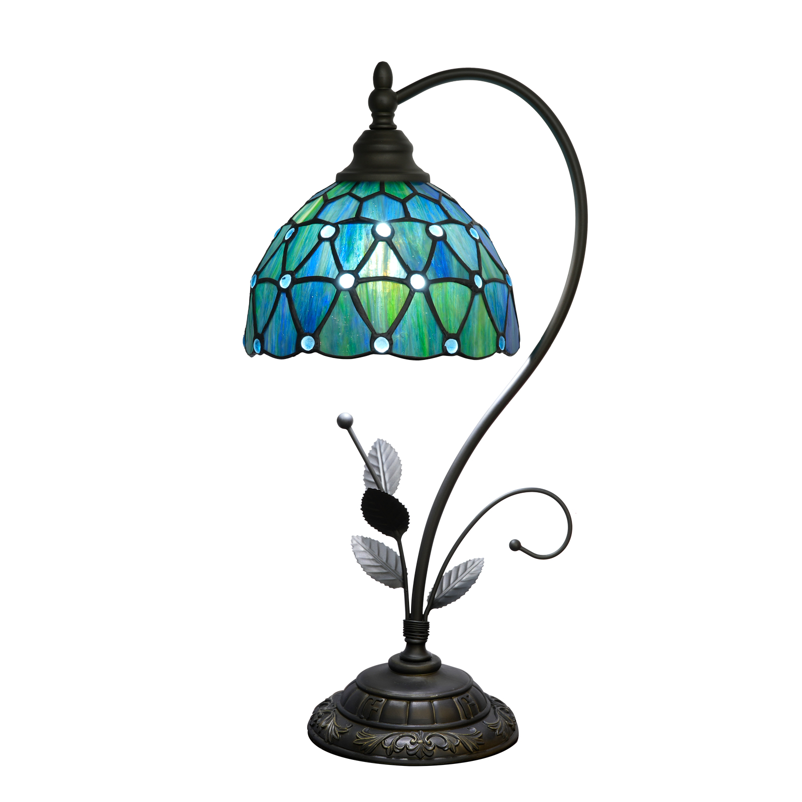 Blivuself Tiffany Lamp 8 Inch Stained Glass Table Lamp Blue Beads Classical Art Warm Color Reading Lamp For Bedroom Dormitory Dining Room Study Tiffany Retro Style Home Decoration Art Crafts（OFU1313）