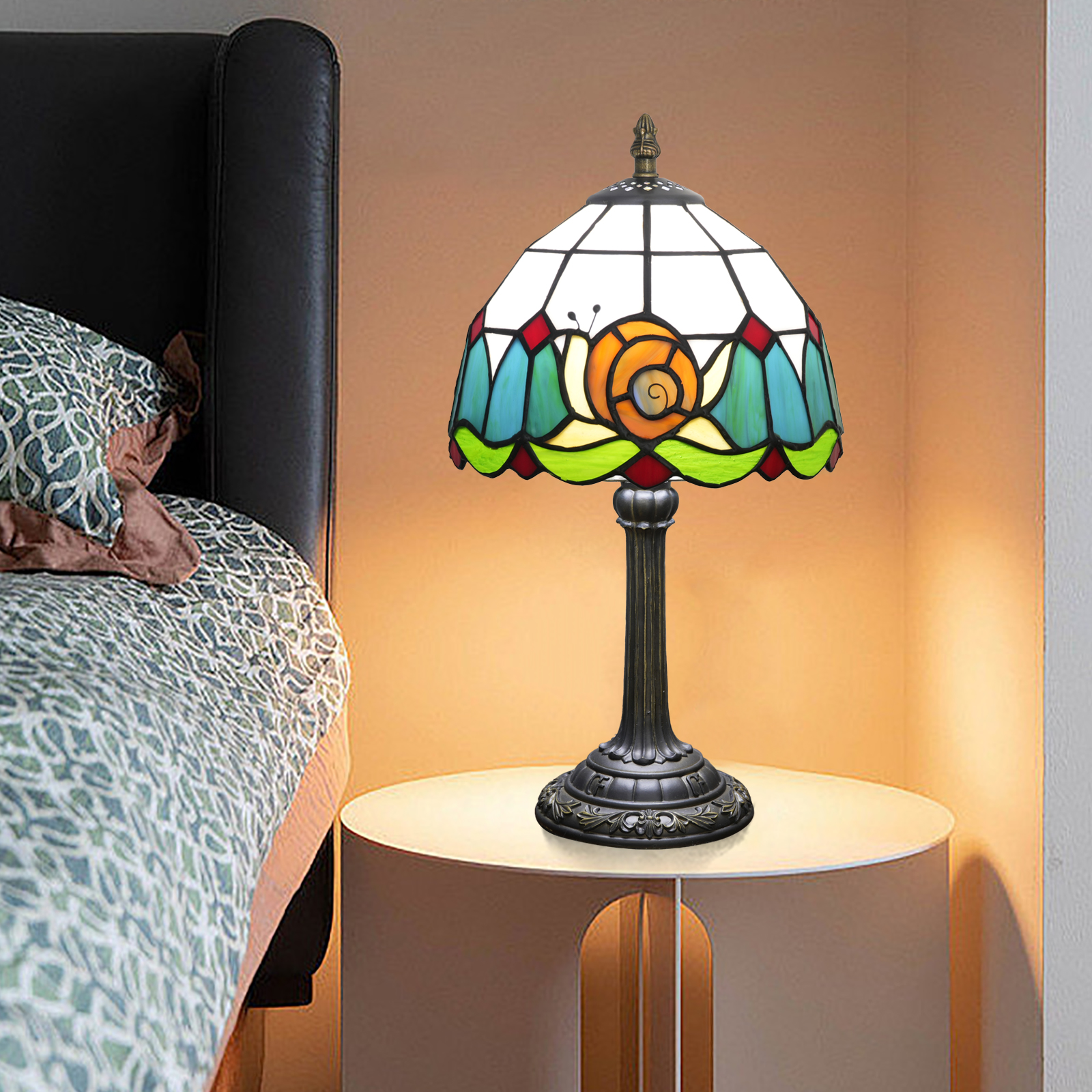 Blivuself Tiffany Table Lamp 8 Inch Stained Glass Table Lamp Snail Warm Color Reading Lamp For Bedroom Dormitory Dining Room Study Tiffany Retro Style Home Decorative Arts And Crafts（OFU1315）