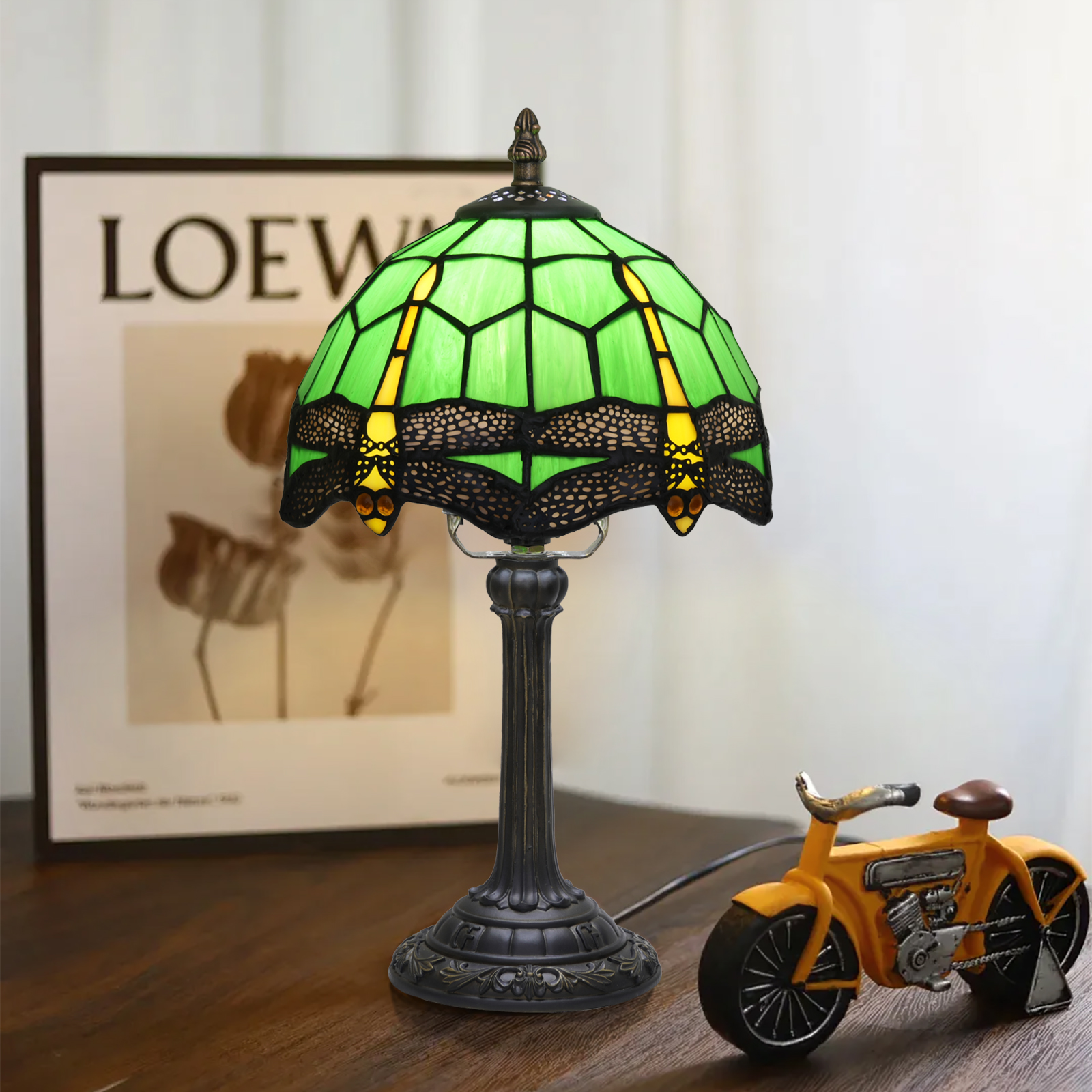 Blivuself Tiffany Table Lamp 8 Inch Stained Glass Table Lamp Dragonfly Manual Warm Color Reading Lamp Suitable For Bedroom Dormitory Dining Room Study Tiffany Retro Style Home Decorative Arts And Crafts（OFU1327）