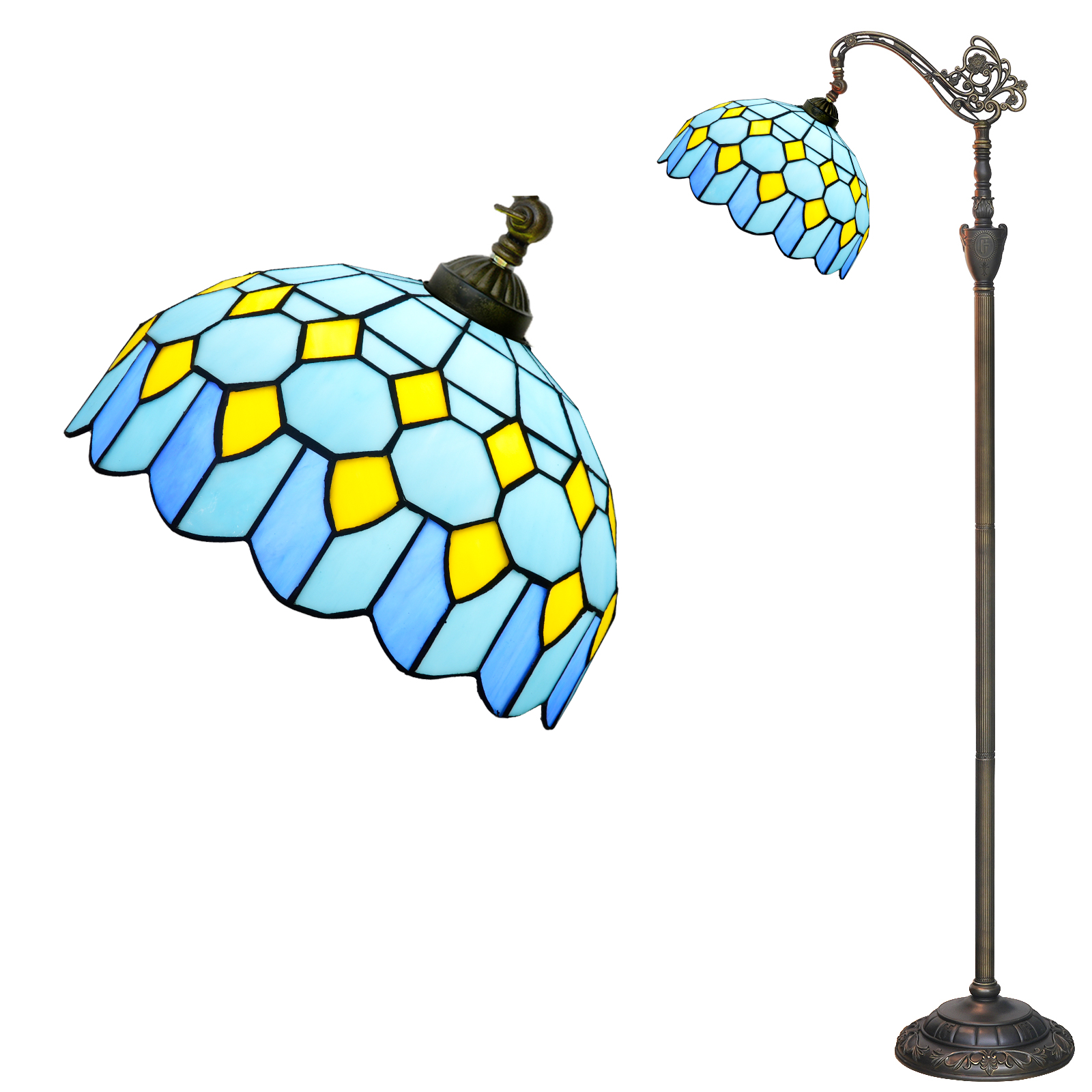 Blivuself Tiffany Floor Lamp 12 Inch Lake Blue Square Stained Glass Lamp Classical Art Style Adjustable Lighting Eye Protection Reading Lamp Suitable For Study Bedroom Dining Room Office Tiffany Retro Style Home Decoration（OFX041）