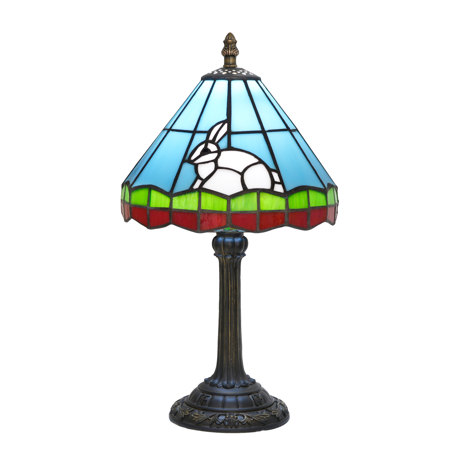 Blivuself Tiffany Lamp 8 Inch Stained Glass Table Lamp Classic Art Style Blue Bottom White Rabbit Adjustable Lighting Eye Protection Reading Lamp Suitable For Study Bedroom Dining Room Office Tiffany Retro Style Home Decoration（OFU1325）