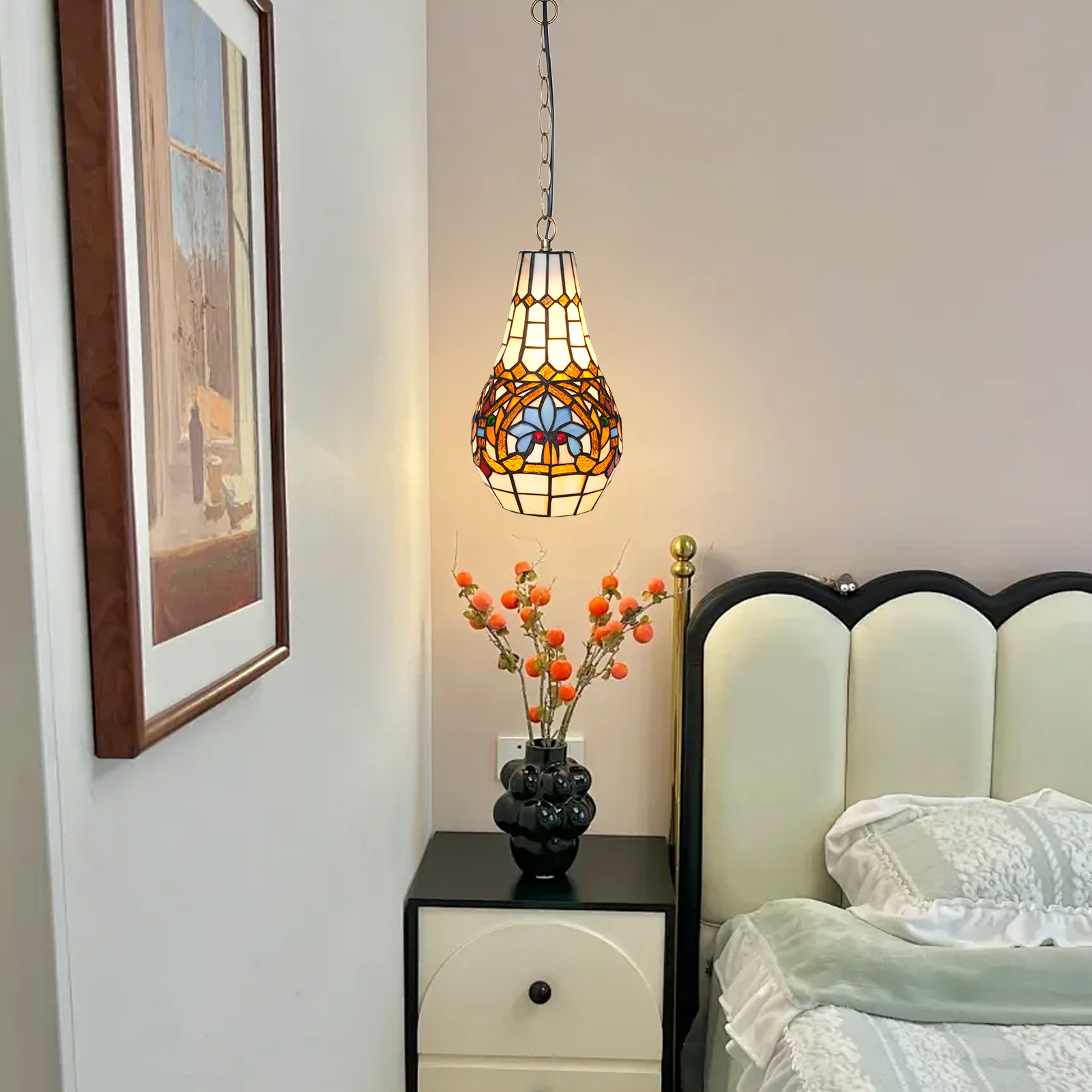 Blivuself Tiffany Chandelier Tiffany Style Handmade Stained Glass Chandelier Love Beads Adapted To Bedroom Restaurant Hotel Living Room Corridor Study Retro Home Decoration Crafts OFP1364
