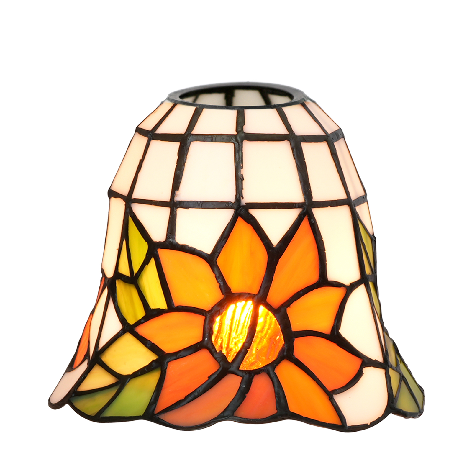 Blivuself Tiffany Lampshade Handcrafted Stained Glass Lampshade 6-Inch Horn Orange Sunflower Replacement Lampshade Chandelier Wall Lamp And Other Classic Craftsmanship Of Tiffany Style Retro Country Home Decoration (1 Piece, Zb6074)