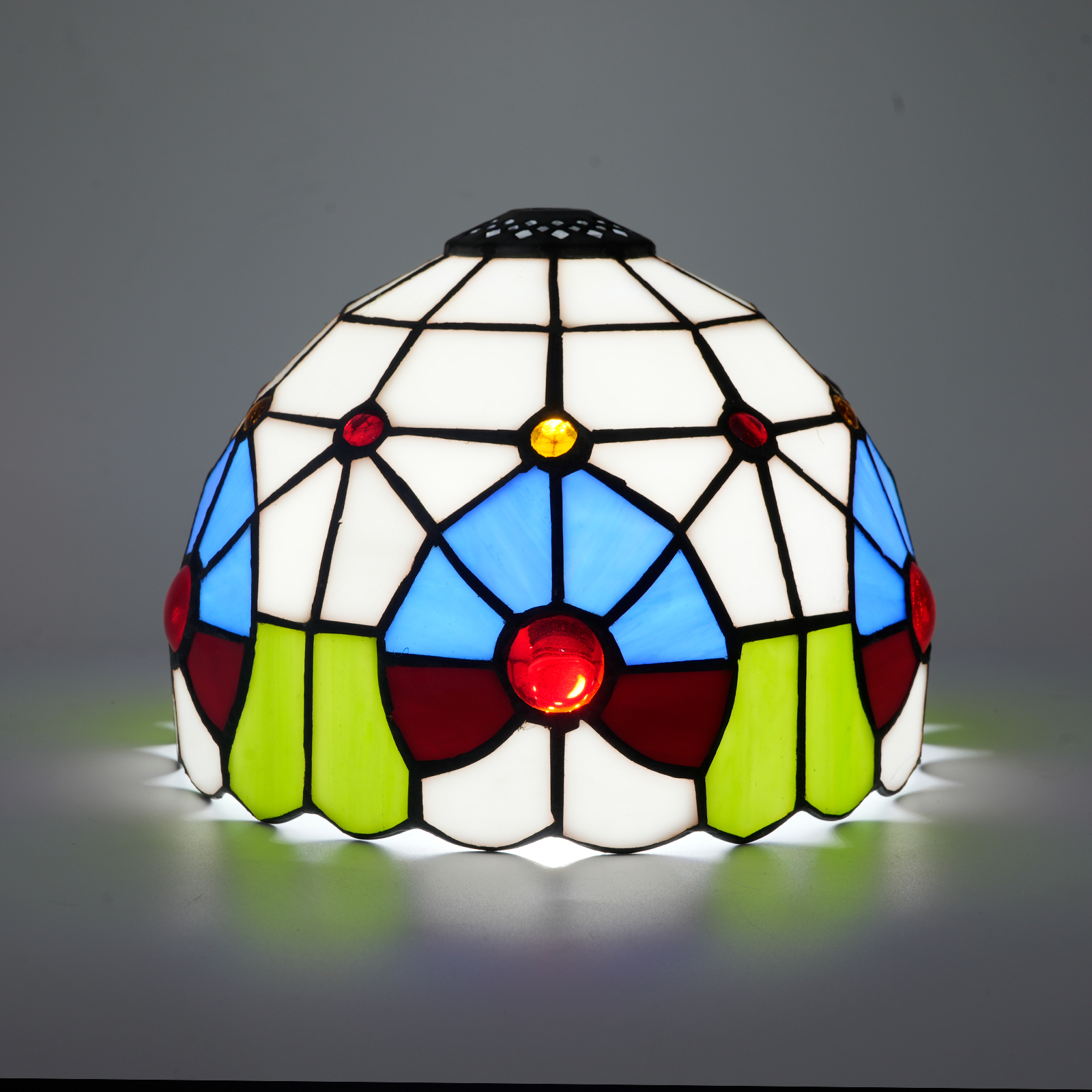 Blivuself Tiffany Lampshade Handcrafted Stained Glass Lampshade 8-Inch White Porcelain Colored Grid Small Hole Replacement Lampshade, Table Lamp Chandelier Ceiling Lamp And Other Tiffany Style Retro Home Decoration Classic Craftsmanship (1 Piece, Dz08067x)