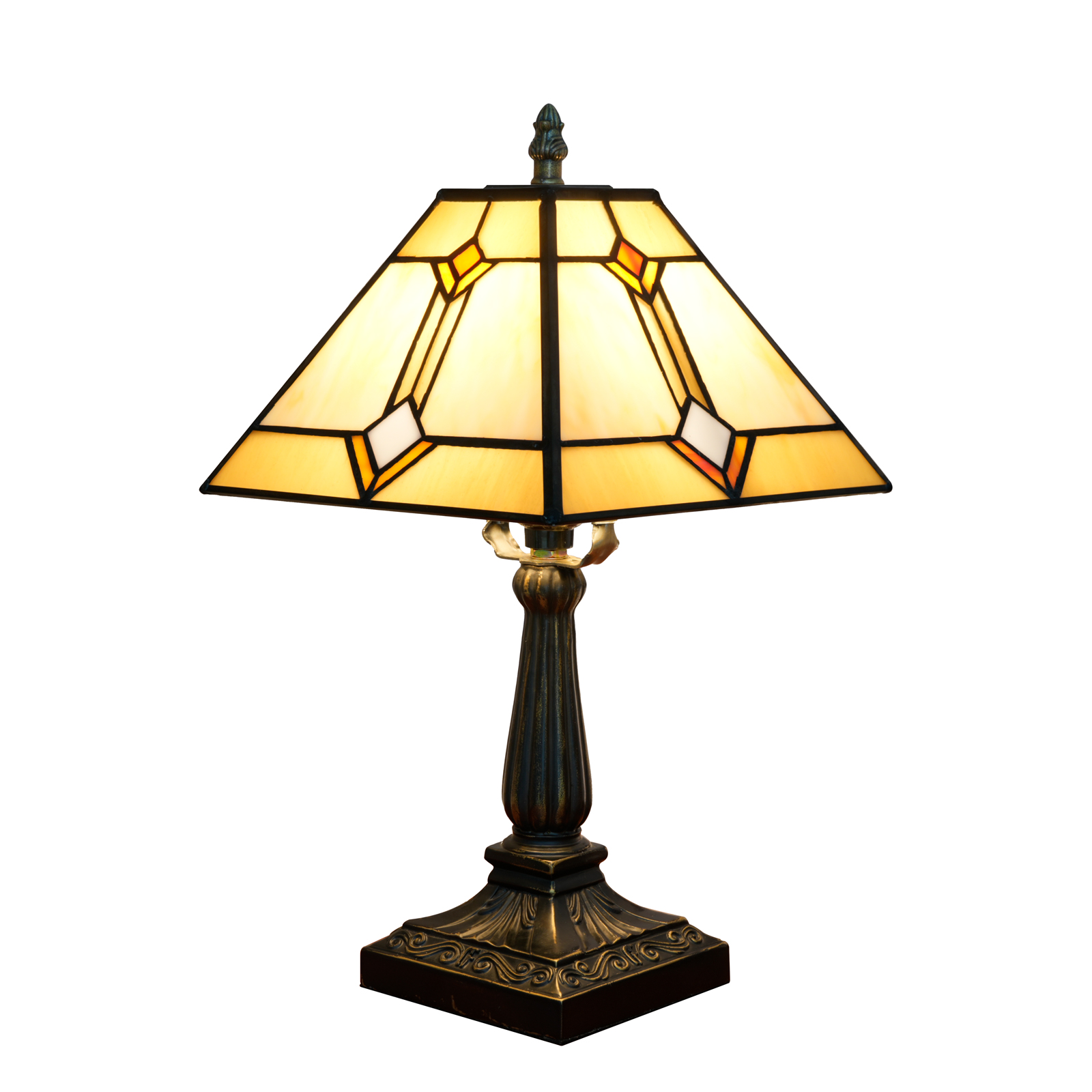 Blivuself Tiffany Lamp Warm Yellow Square Stained Glass Lamp Warm Light Warm Atmosphere Bedside Lamp Suitable For Bedroom Dormitory Dining Room And Other Tiffany Style Retro Home Decoration (8 Inches, OFU1335)