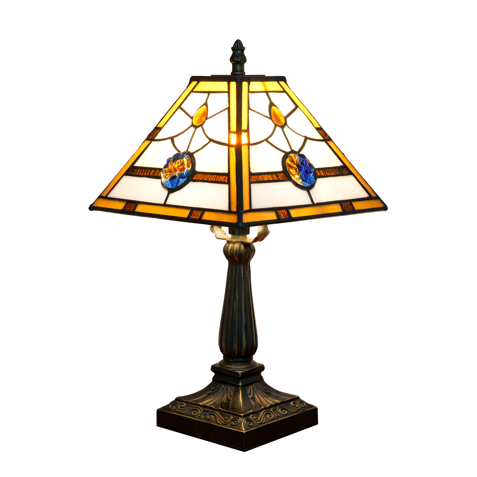 Blivuself Tiffany Table Lamp Red Blue Rose Beads Square Stained Glass Lamp Warm Light Warm Atmosphere Bedside Lamp Suitable For Bedroom Dormitory Dining Room And Other Tiffany Style Retro Home Decoration (8 Inches, OFU1336)